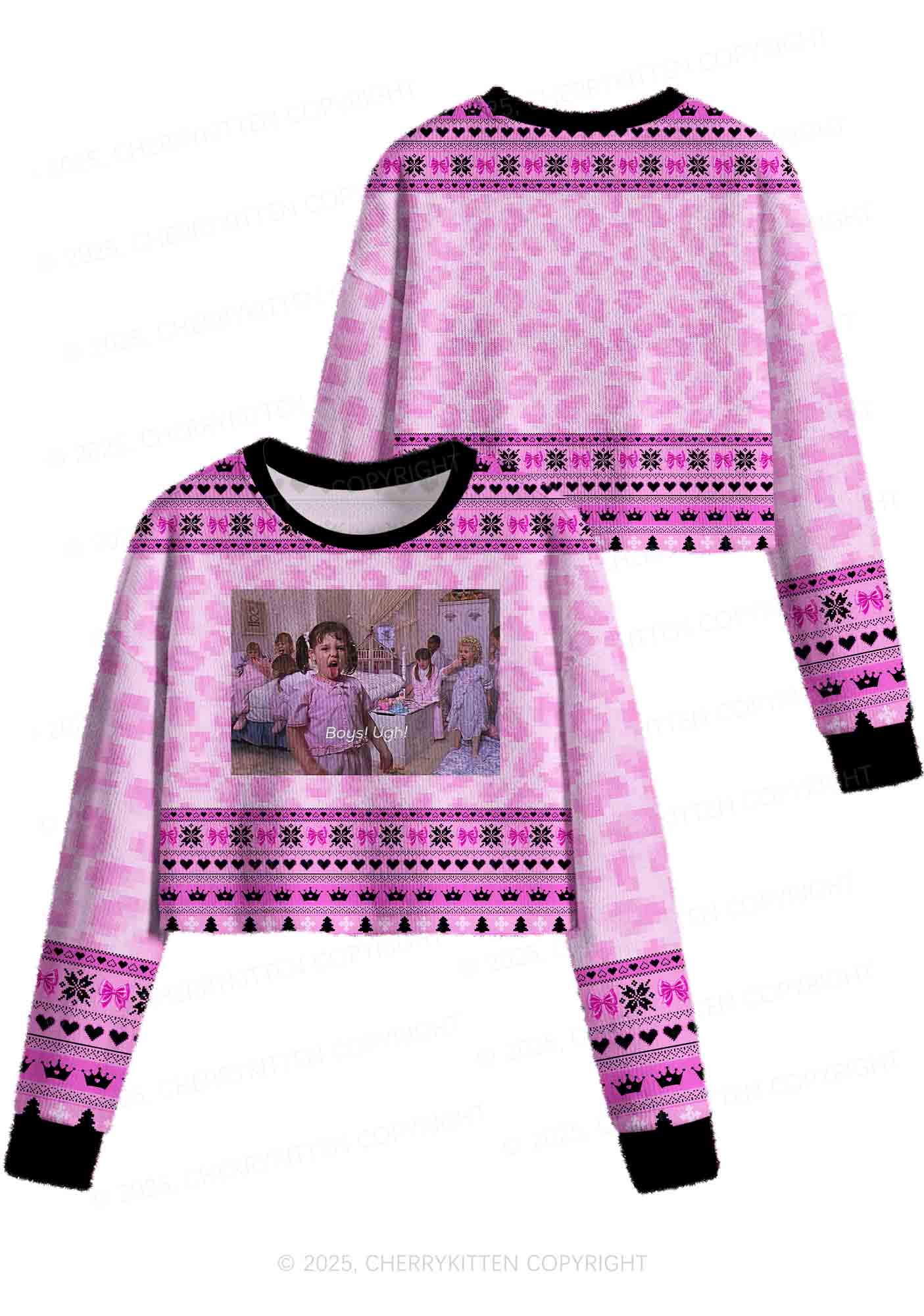 Boys Ugh Y2K Christmas Crop Knit Sweatshirt Cherrykitten - Image 3