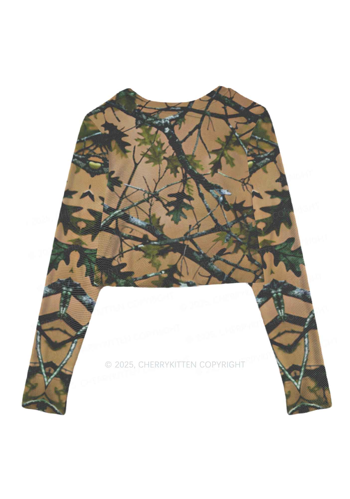Branches Camouflage Y2K Mesh Long Sleeve Crop Top Cherrykitten - Image 3