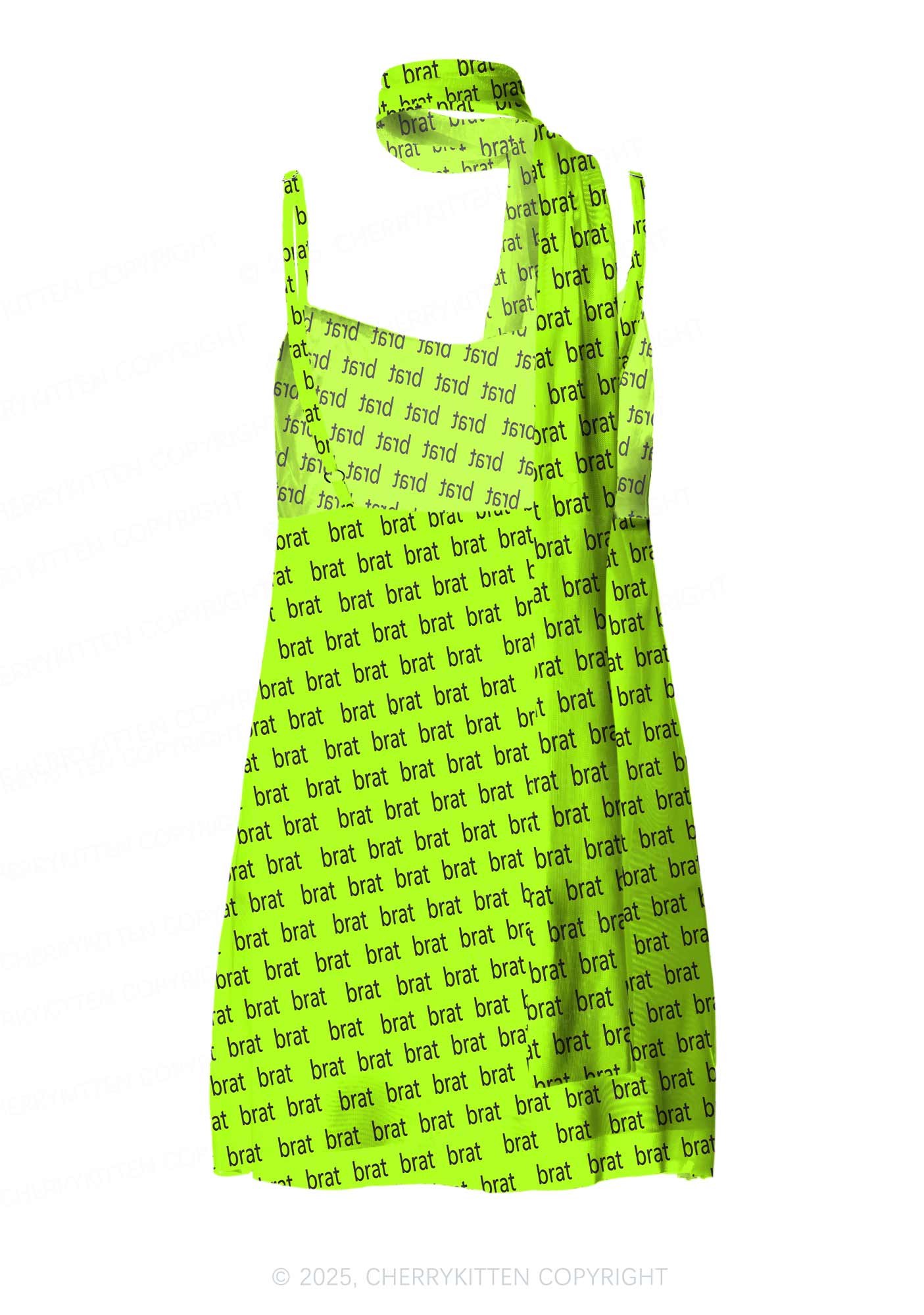 Brat Summer Y2K Mesh Slip Dress With Scarf Set Cherrykitten - Image 3
