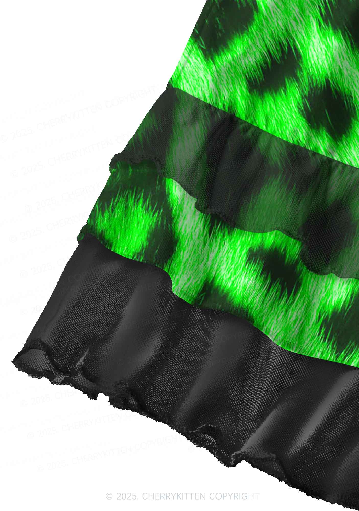 Bright Green Leopard Y2K Print Mini Layered Skirt Cherrykitten - Image 3