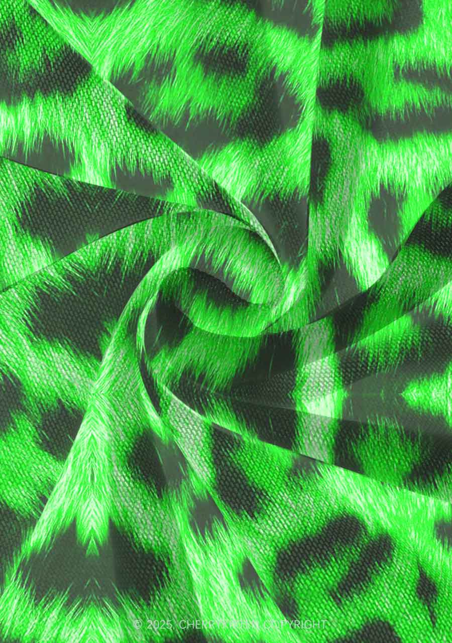 Bright Green Leopard Y2K Print Mini Layered Skirt Cherrykitten - Image 4