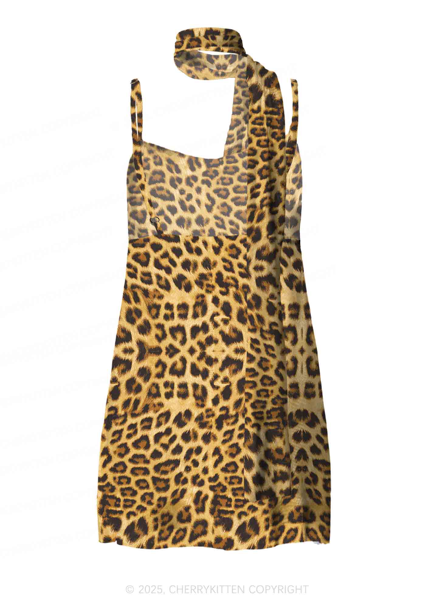 Brown Leopard Y2K Mesh Slip Dress With Scarf Set Cherrykitten - Image 3