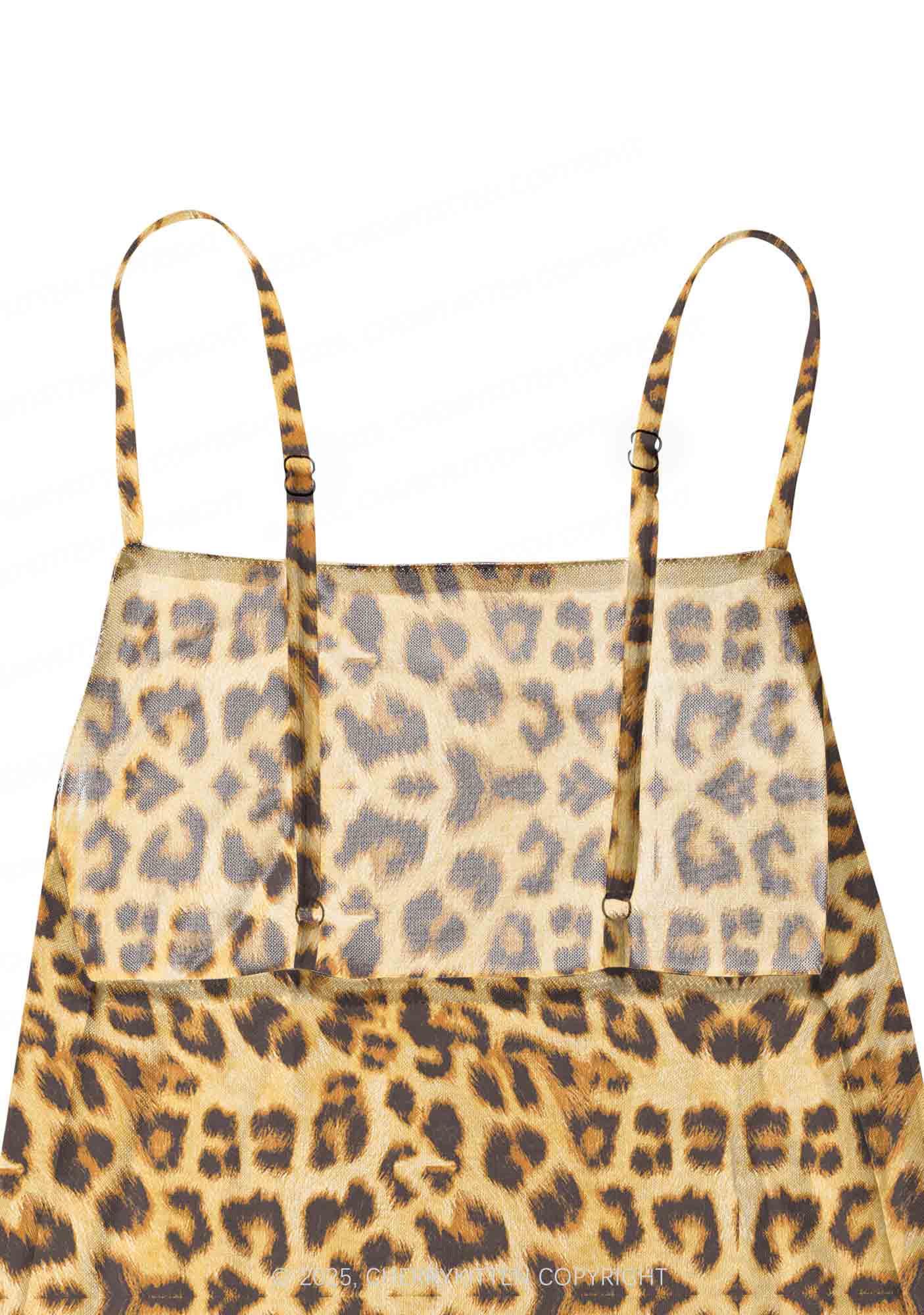 Brown Leopard Y2K Mesh Slip Dress With Scarf Set Cherrykitten - Image 5