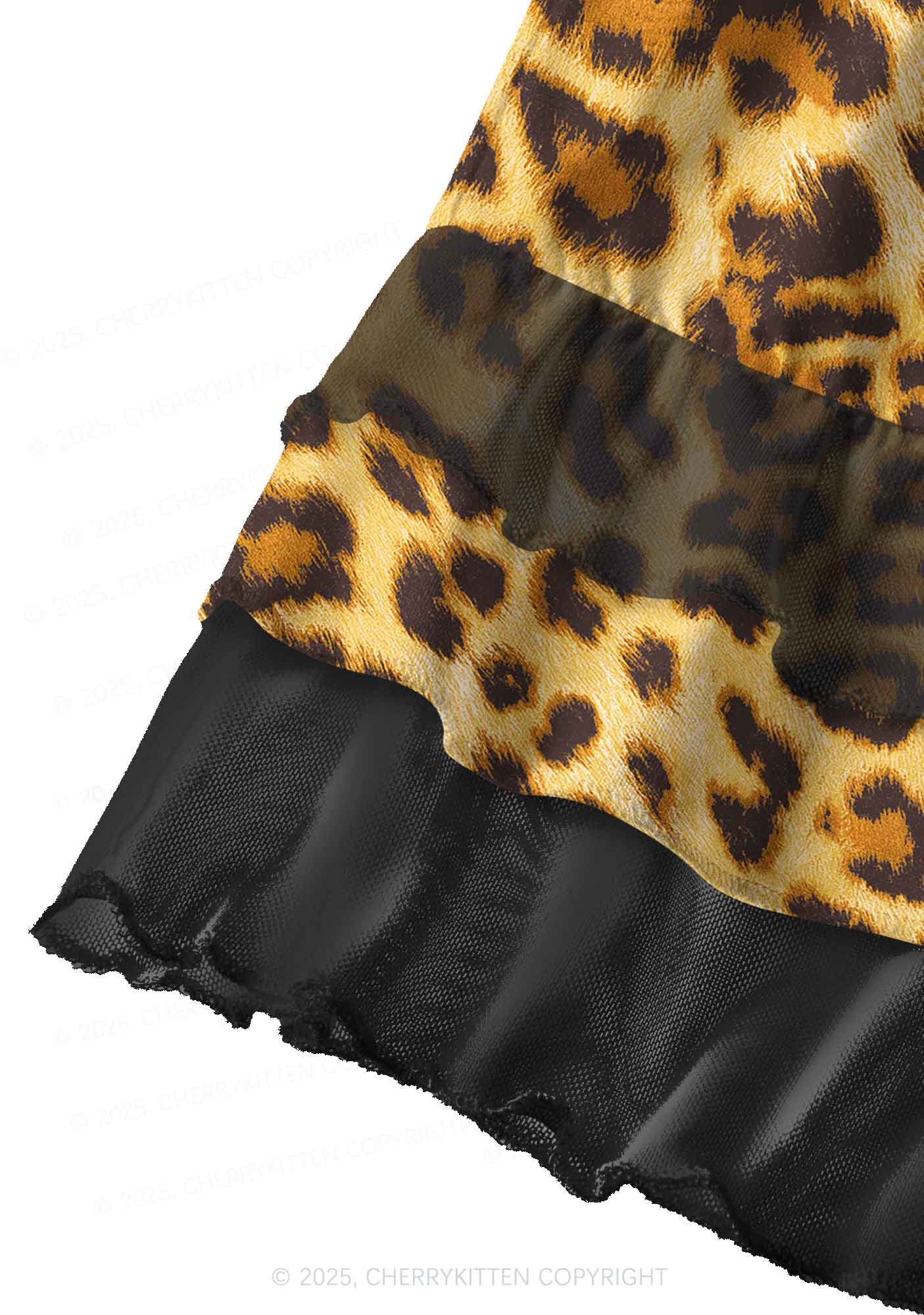 Brown Leopard Y2K Print Mini Layered Skirt Cherrykitten - Image 3