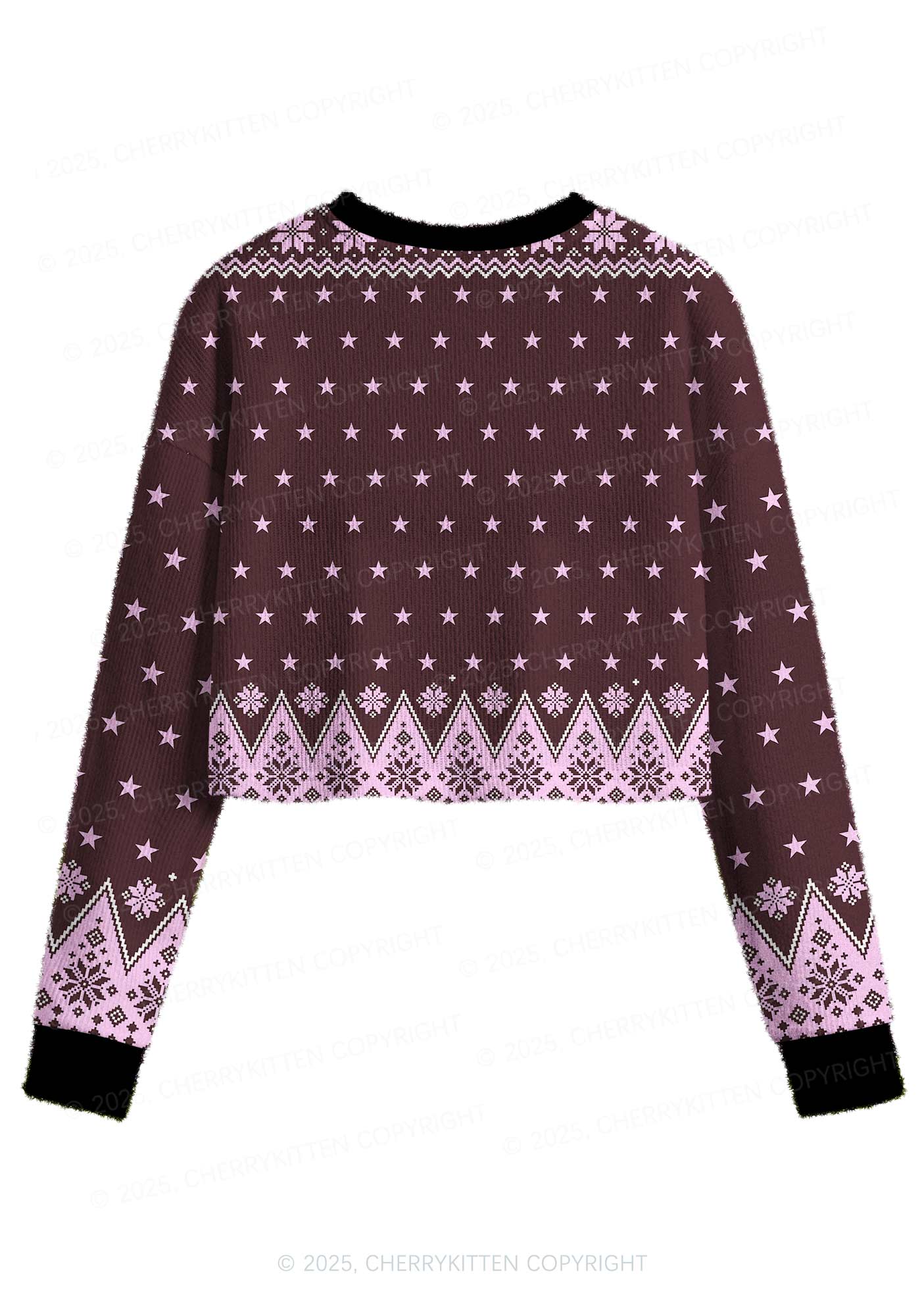 Brown Smoking Rats Y2K Christmas Crop Knit Sweatshirt Cherrykitten - Image 2