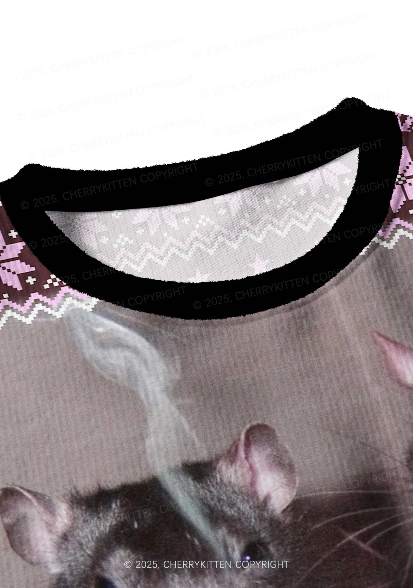 Brown Smoking Rats Y2K Christmas Crop Knit Sweatshirt Cherrykitten - Image 4