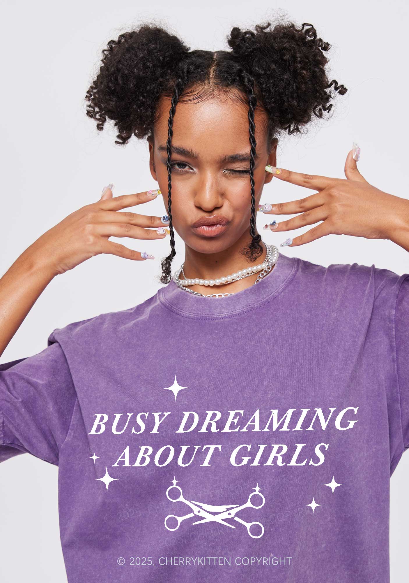Busy Dreaming About Girls Pride Y2K Shirts Washed Tee Cherrykitten - Image 2