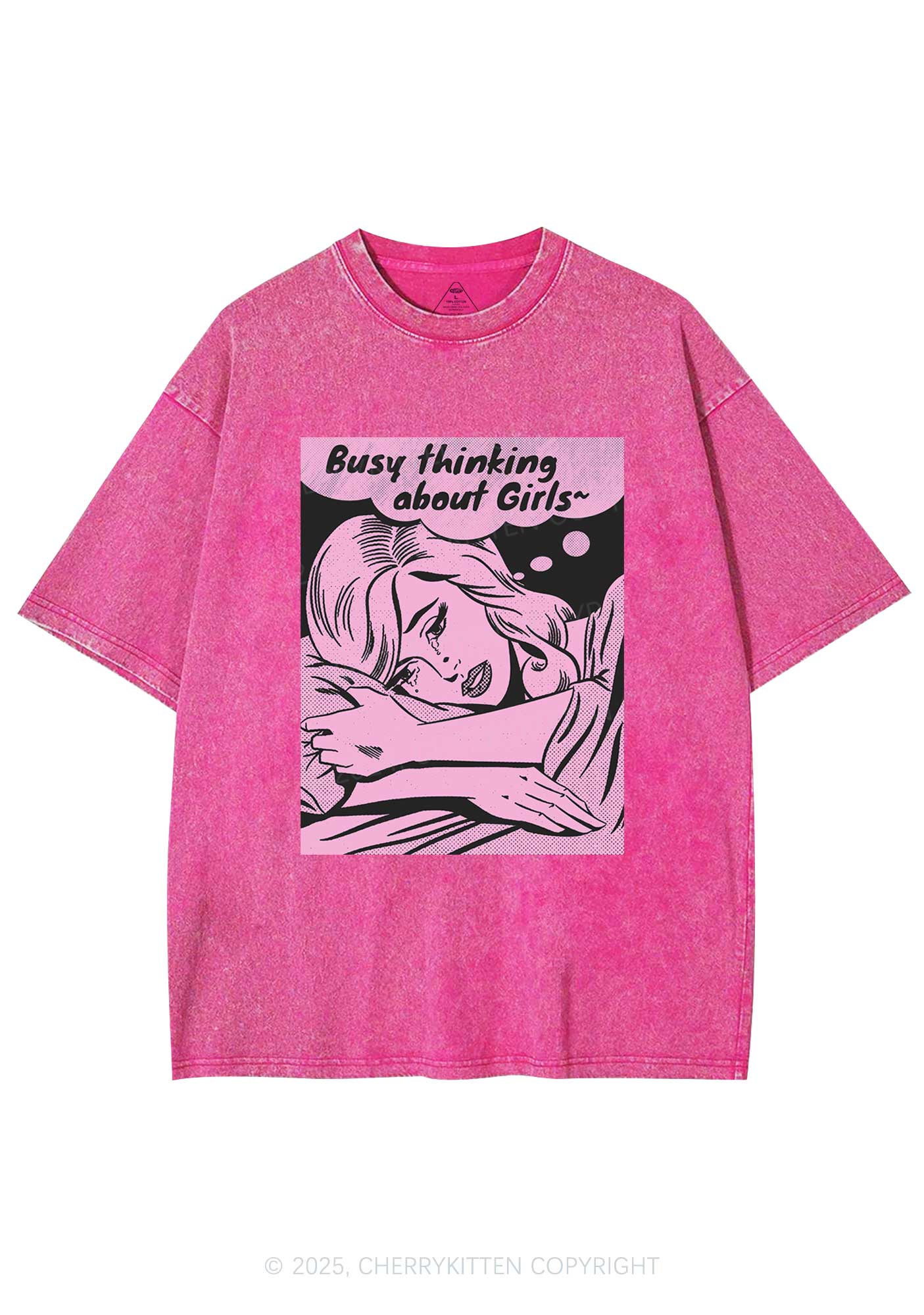 Busy Thinking About Girls Y2K Shirts Washed Tee Cherrykitten - Image 3