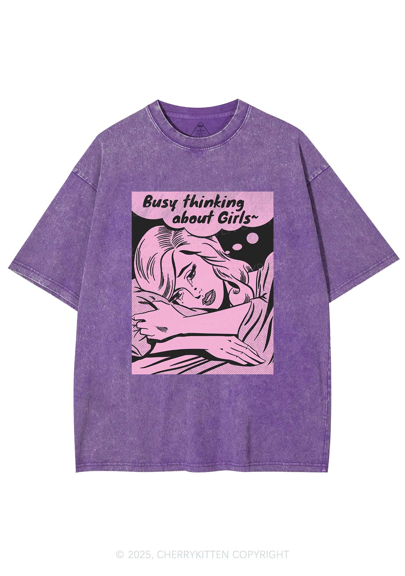 Busy Thinking About Girls Y2K Shirts Washed Tee Cherrykitten - Image 4