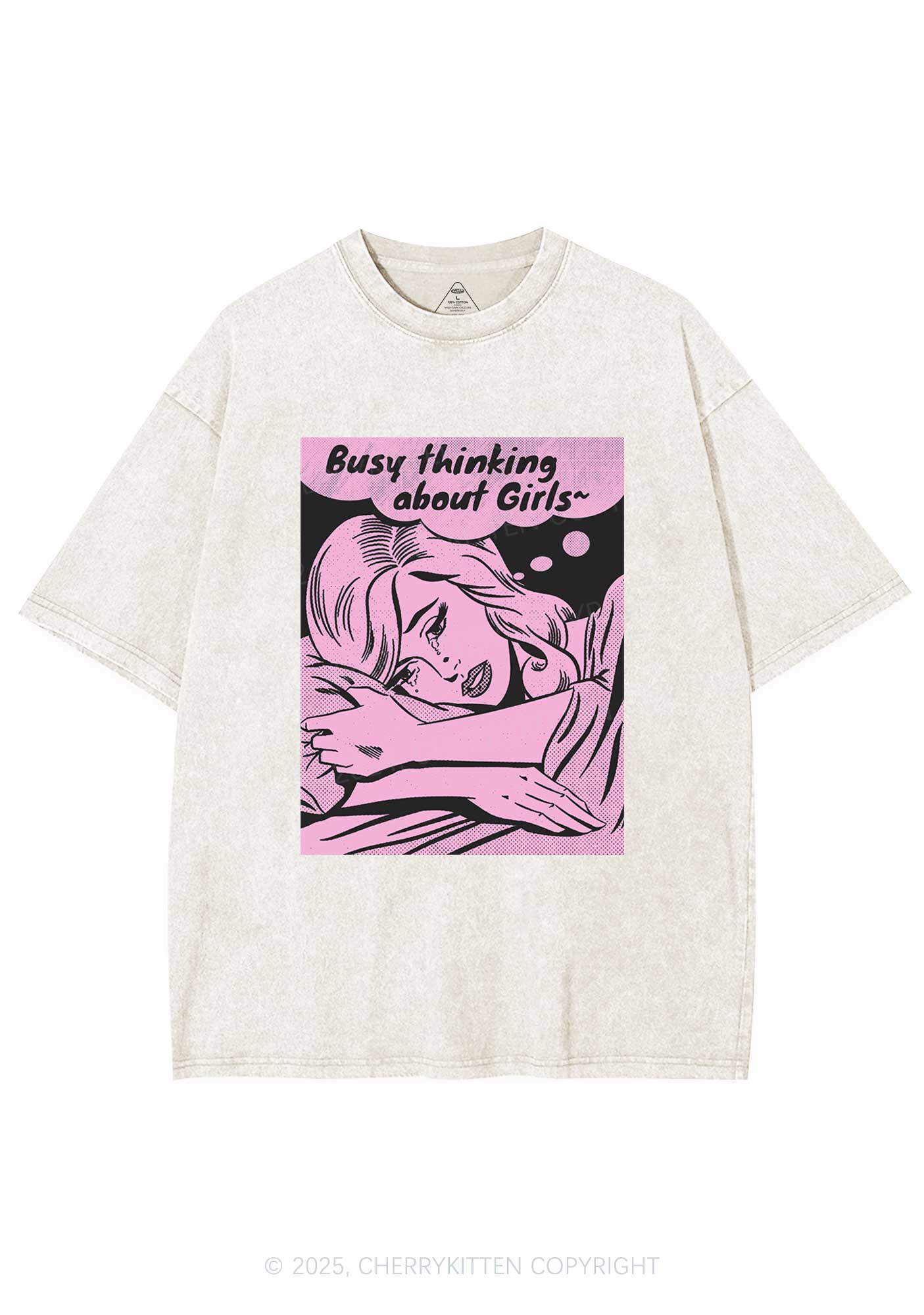 Busy Thinking About Girls Y2K Shirts Washed Tee Cherrykitten - Image 5