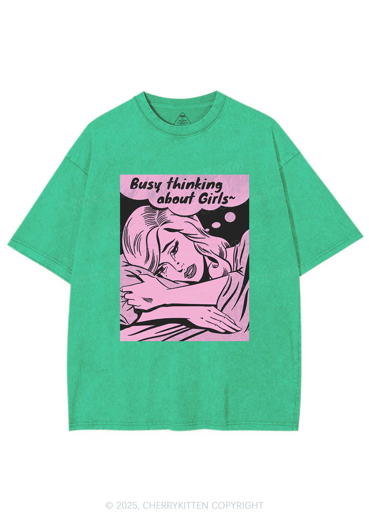 Busy Thinking About Girls Y2K Shirts Washed Tee Cherrykitten - Image 6