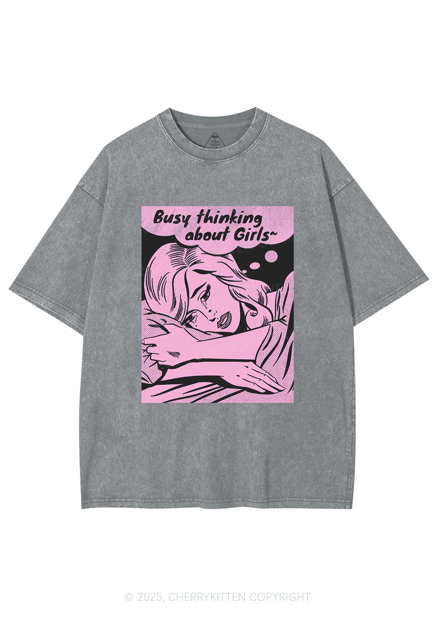 Busy Thinking About Girls Y2K Shirts Washed Tee Cherrykitten - Image 8