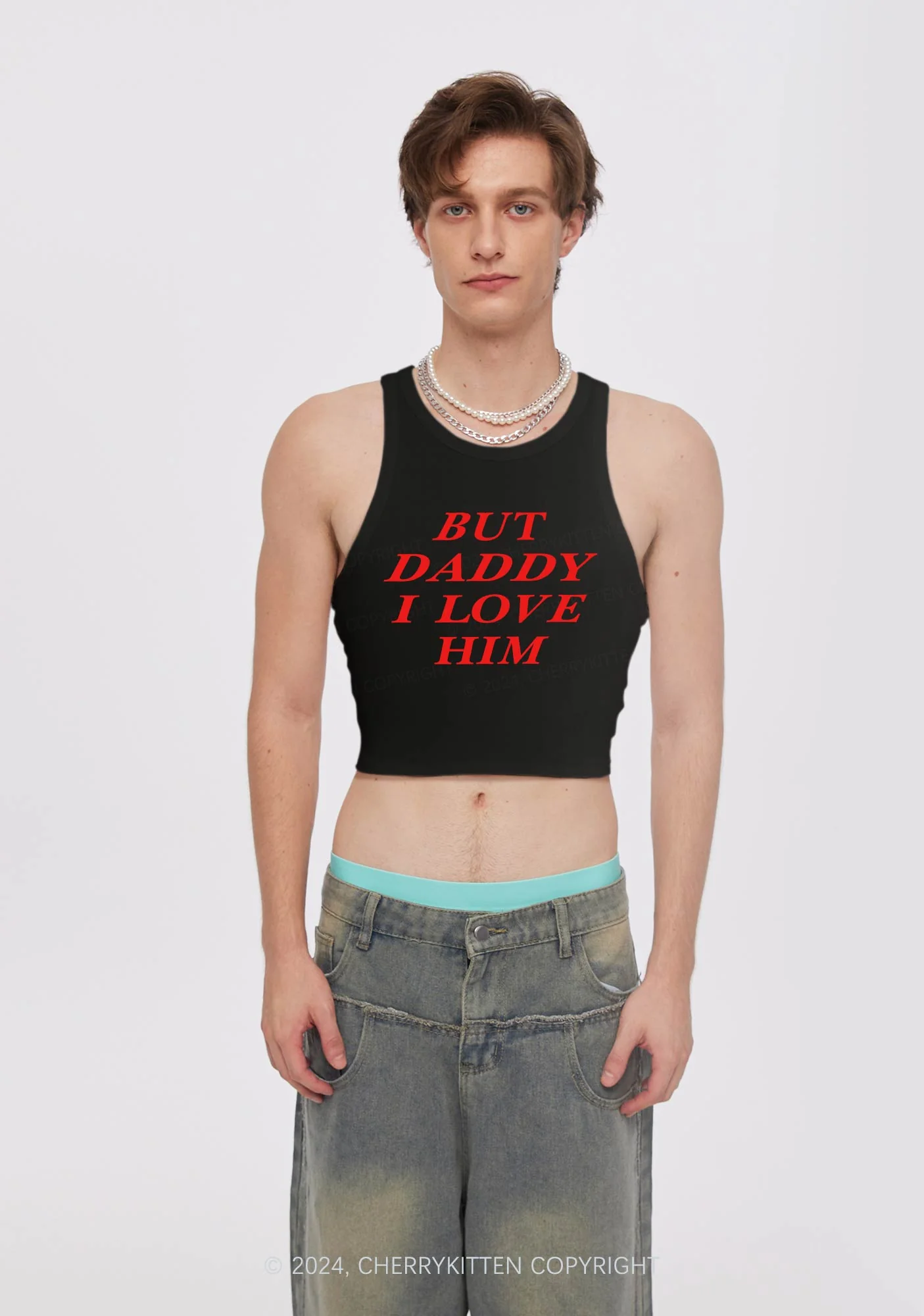 But Daddy I Love Him Y2K Crop Tank Top Cherrykitten - Image 3