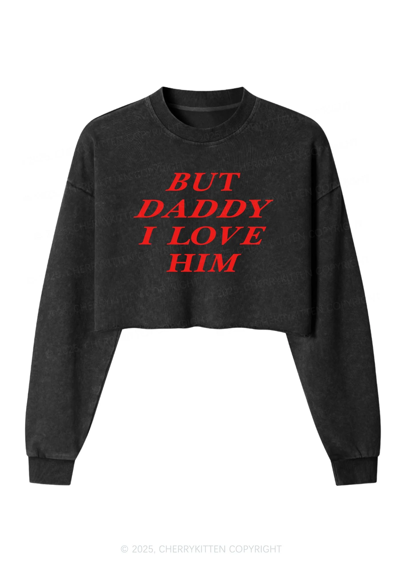 But Daddy I Love Him Y2K Crop Washed Sweatshirts Cherrykitten - Image 3