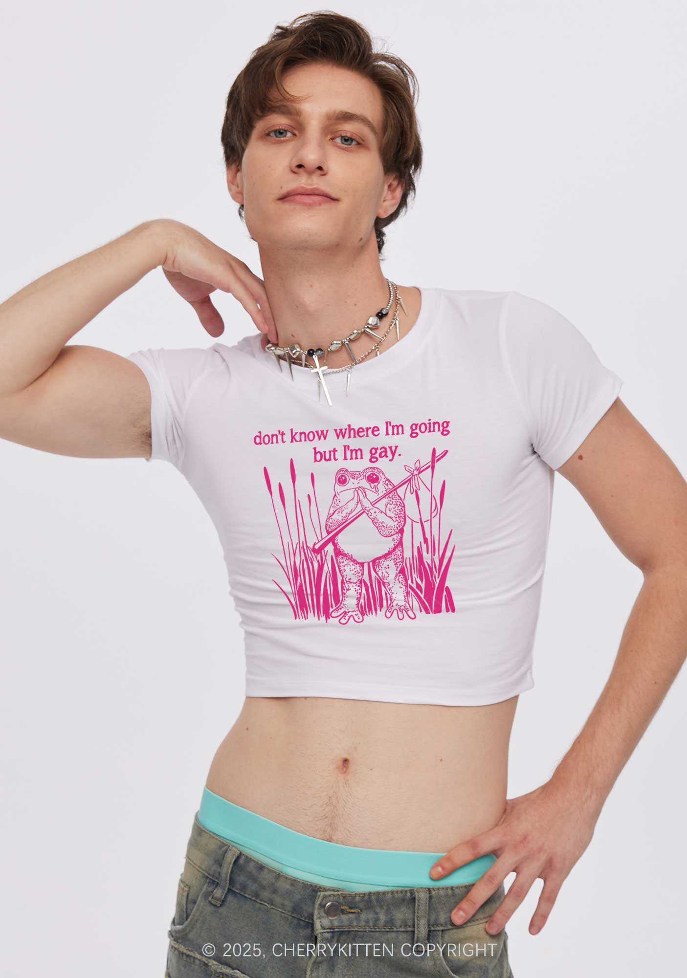 But I Am Gay Frog Pride Y2K Baby Tee Cherrykitten - Image 2