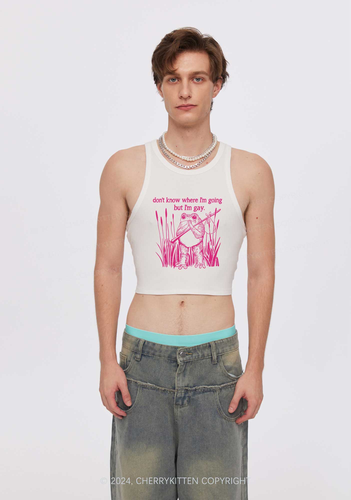 But I Am Gay Frog Pride Y2K Crop Tank Top Cherrykitten - Image 2