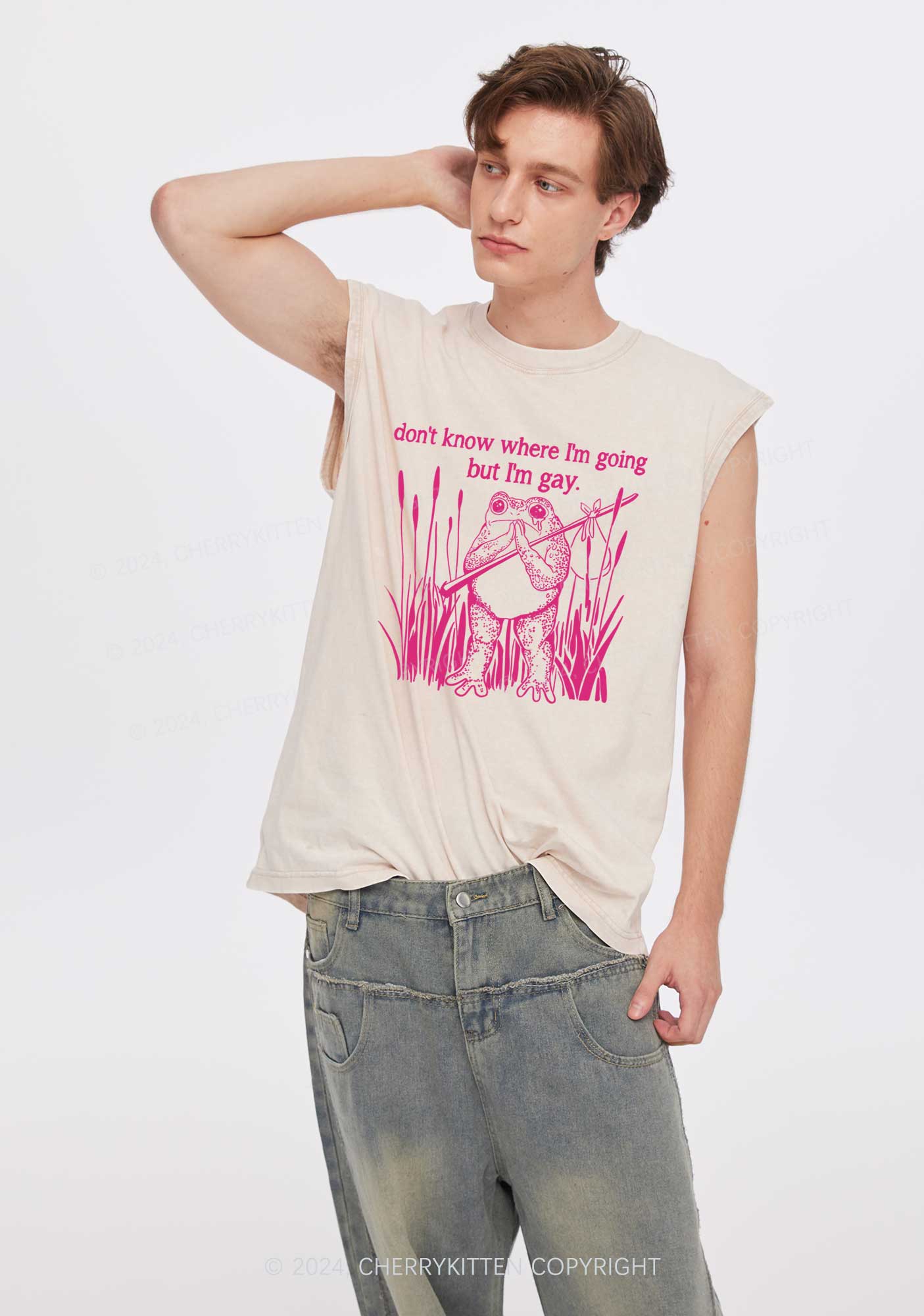 But I Am Gay Frog Pride Y2K Washed Tank Cherrykitten - Image 2