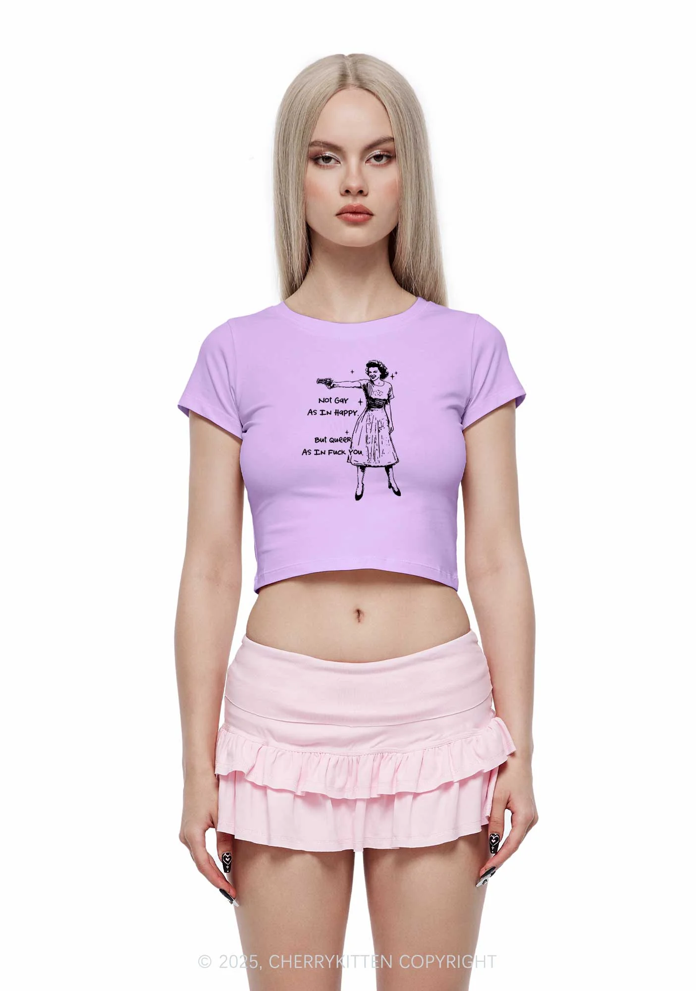 But Queer As In Pride Y2K Baby Tee Cherrykitten - Image 2