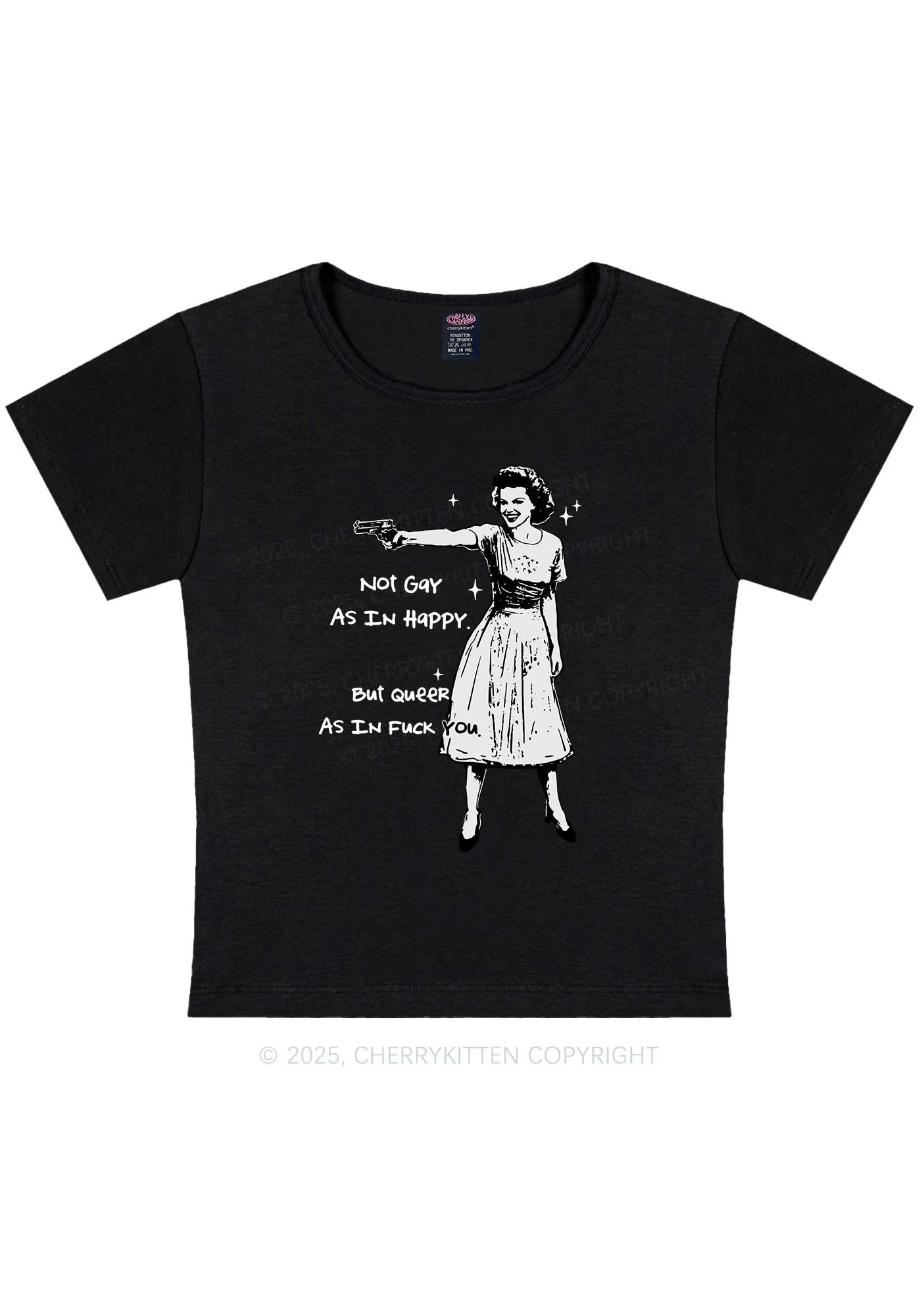 But Queer As In Pride Y2K Baby Tee Cherrykitten - Image 4