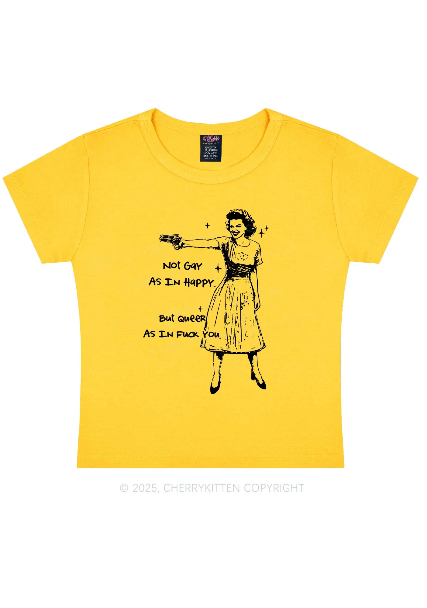 But Queer As In Pride Y2K Baby Tee Cherrykitten - Image 5