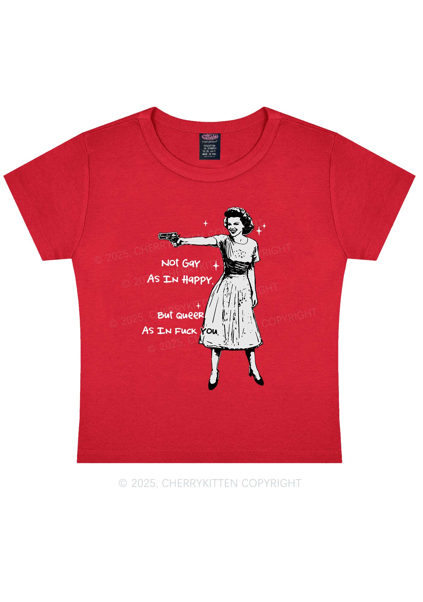 But Queer As In Pride Y2K Baby Tee Cherrykitten - Image 8