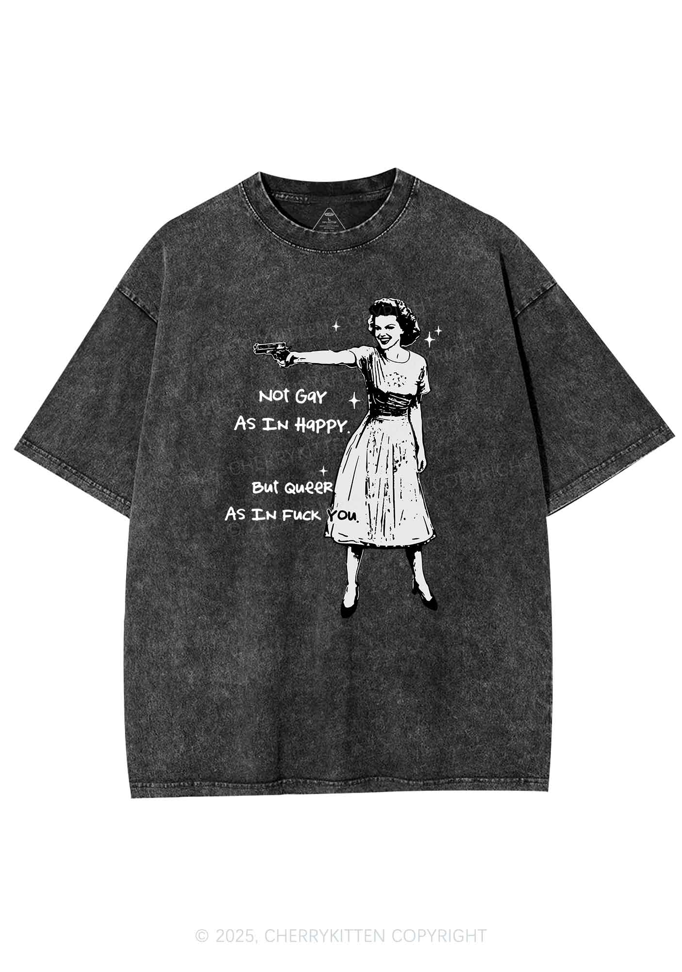 But Queer As In Pride Y2K Shirts Washed Tee Cherrykitten - Image 3