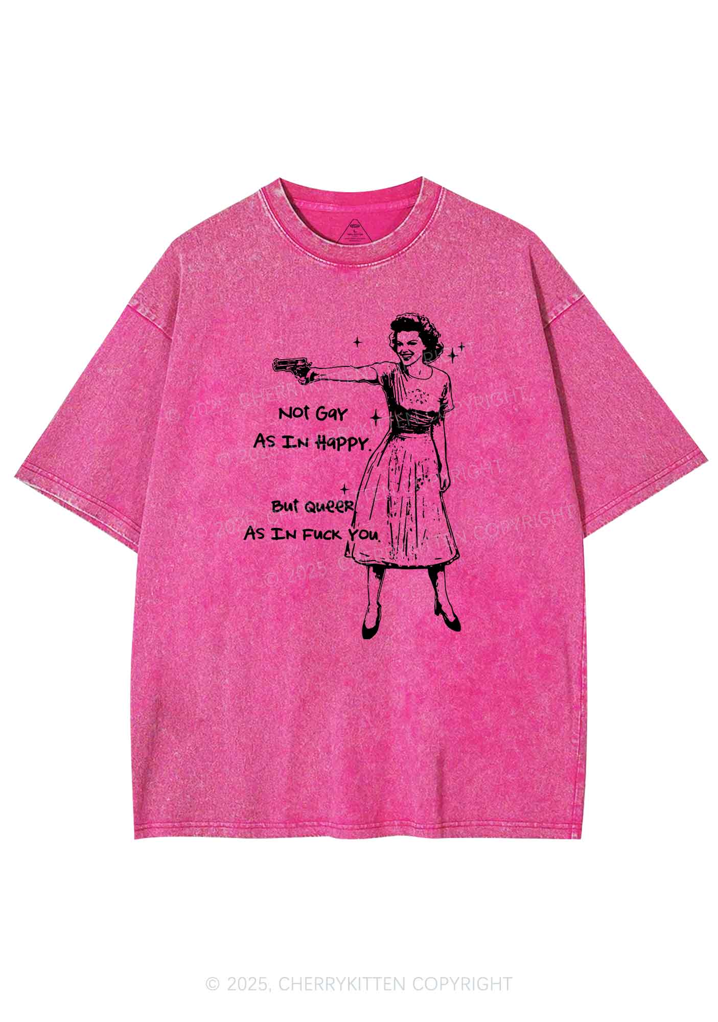 But Queer As In Pride Y2K Shirts Washed Tee Cherrykitten - Image 4