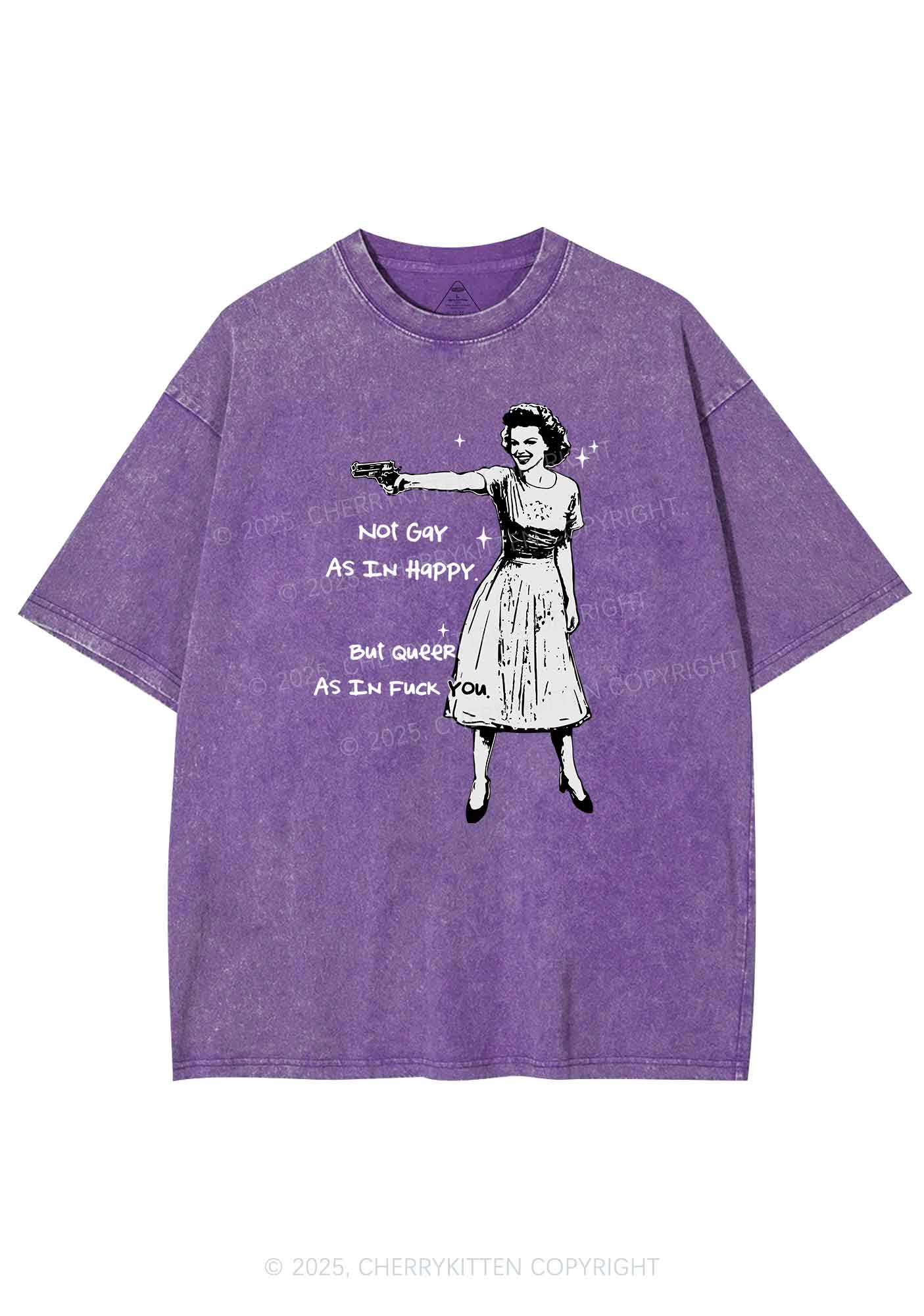 But Queer As In Pride Y2K Shirts Washed Tee Cherrykitten - Image 5