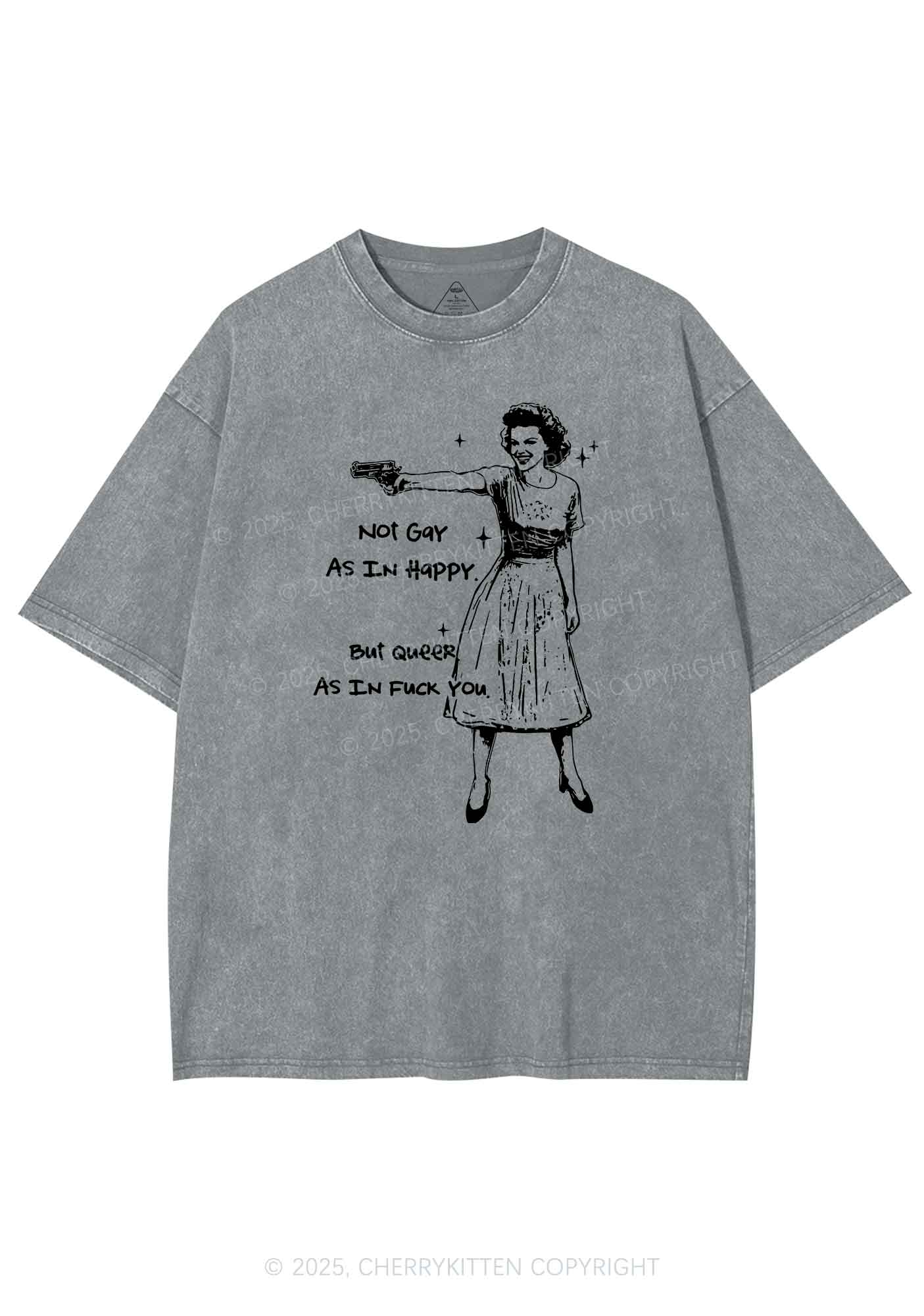 But Queer As In Pride Y2K Shirts Washed Tee Cherrykitten - Image 6