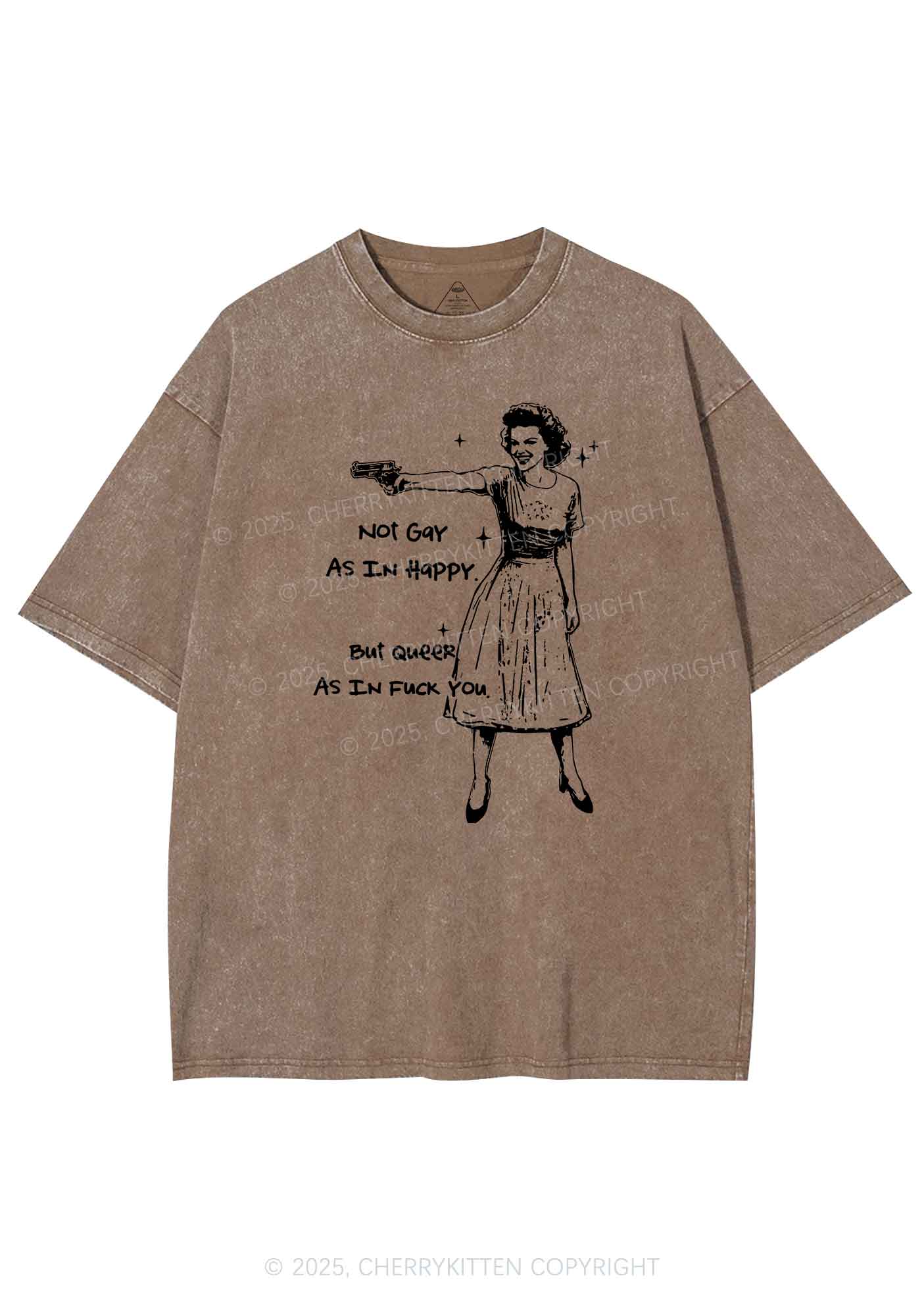 But Queer As In Pride Y2K Shirts Washed Tee Cherrykitten - Image 7