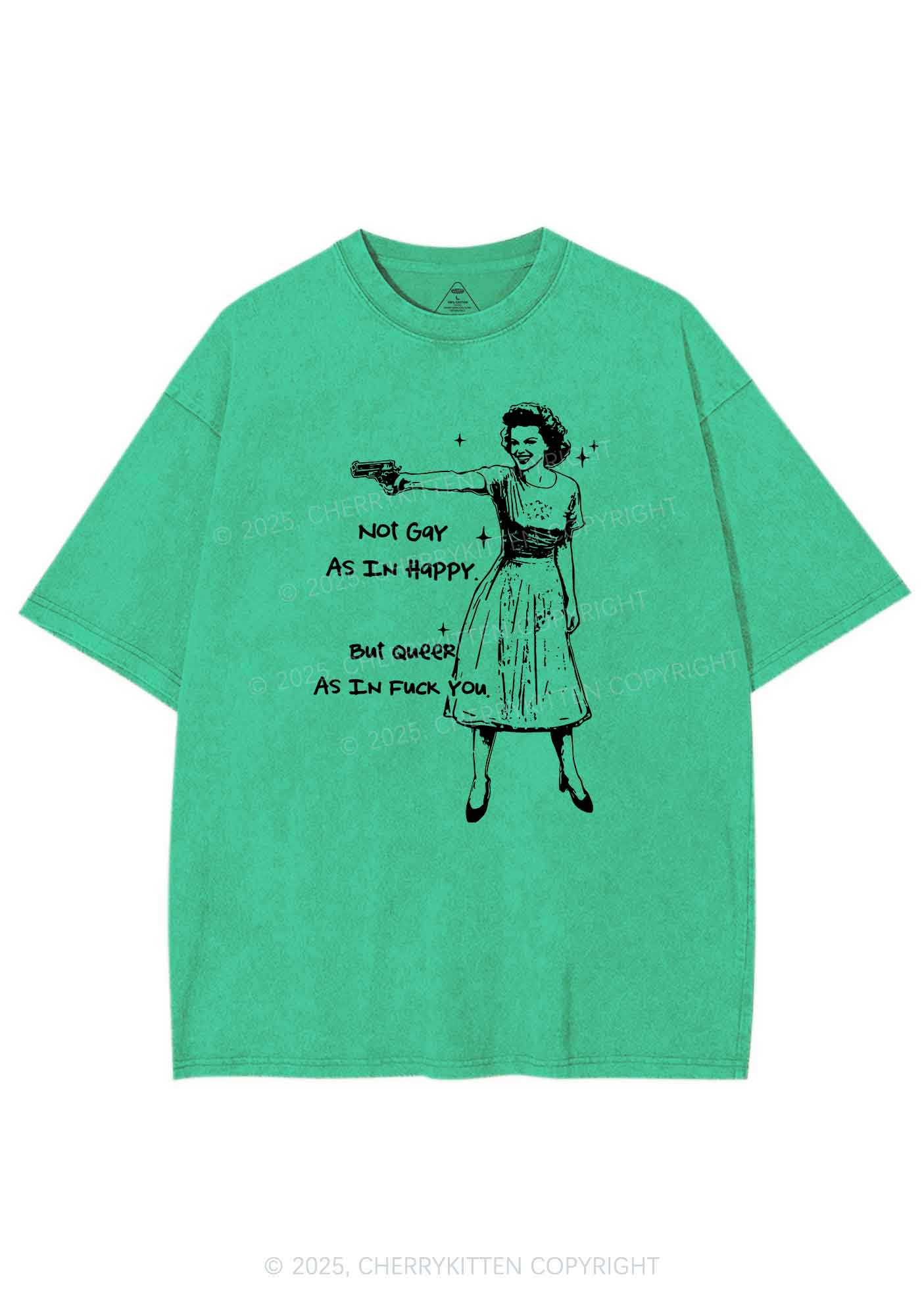 But Queer As In Pride Y2K Shirts Washed Tee Cherrykitten - Image 8