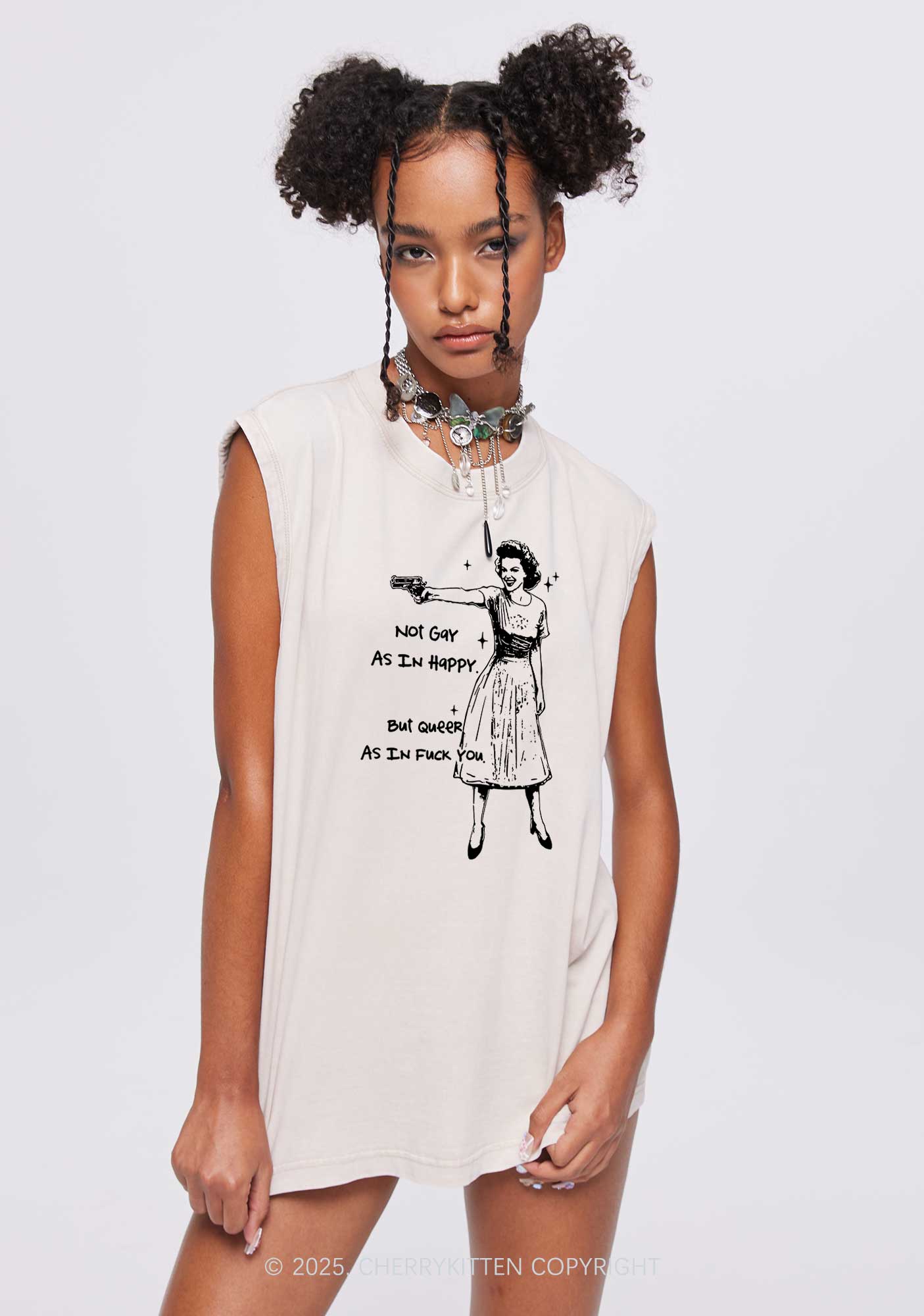 But Queer As In Pride Y2K Washed Muscle Tank Cherrykitten - Image 2