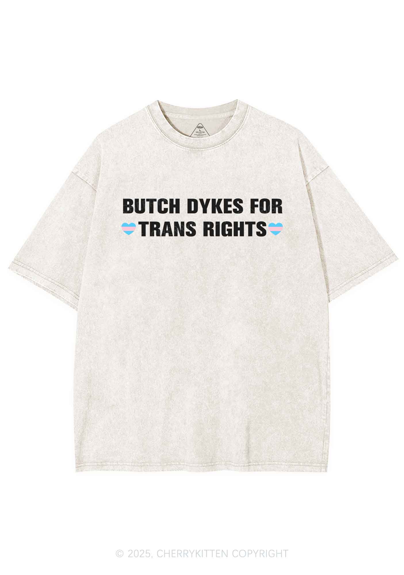 Butch Dykes For Trans Rights Y2K Shirts Washed Tee Cherrykitten - Image 5