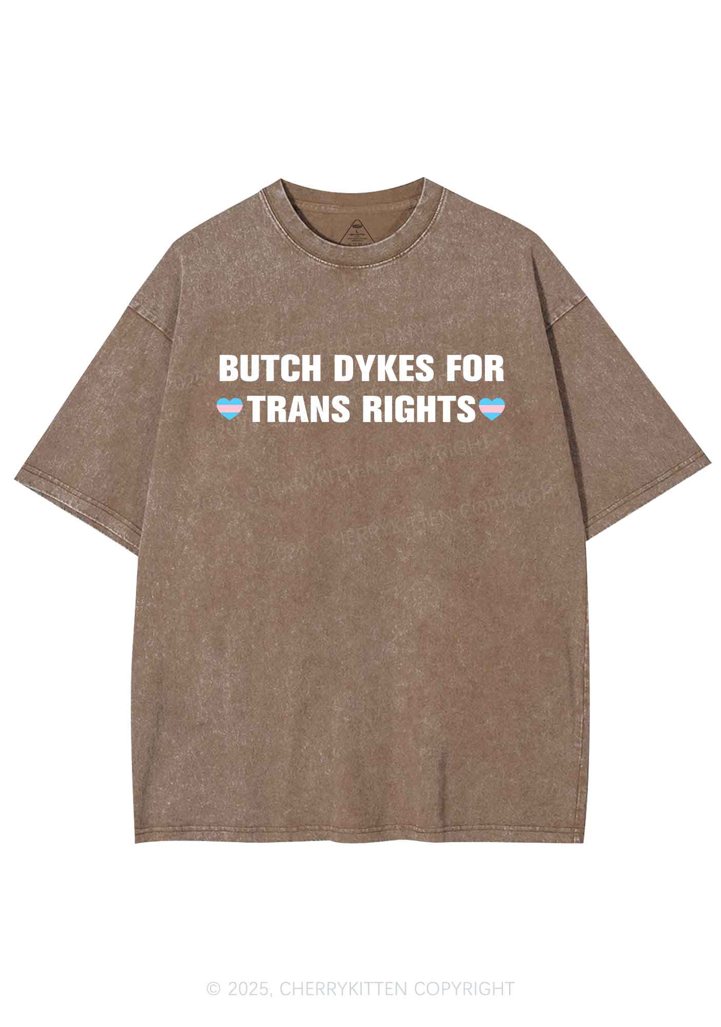 Butch Dykes For Trans Rights Y2K Shirts Washed Tee Cherrykitten - Image 7