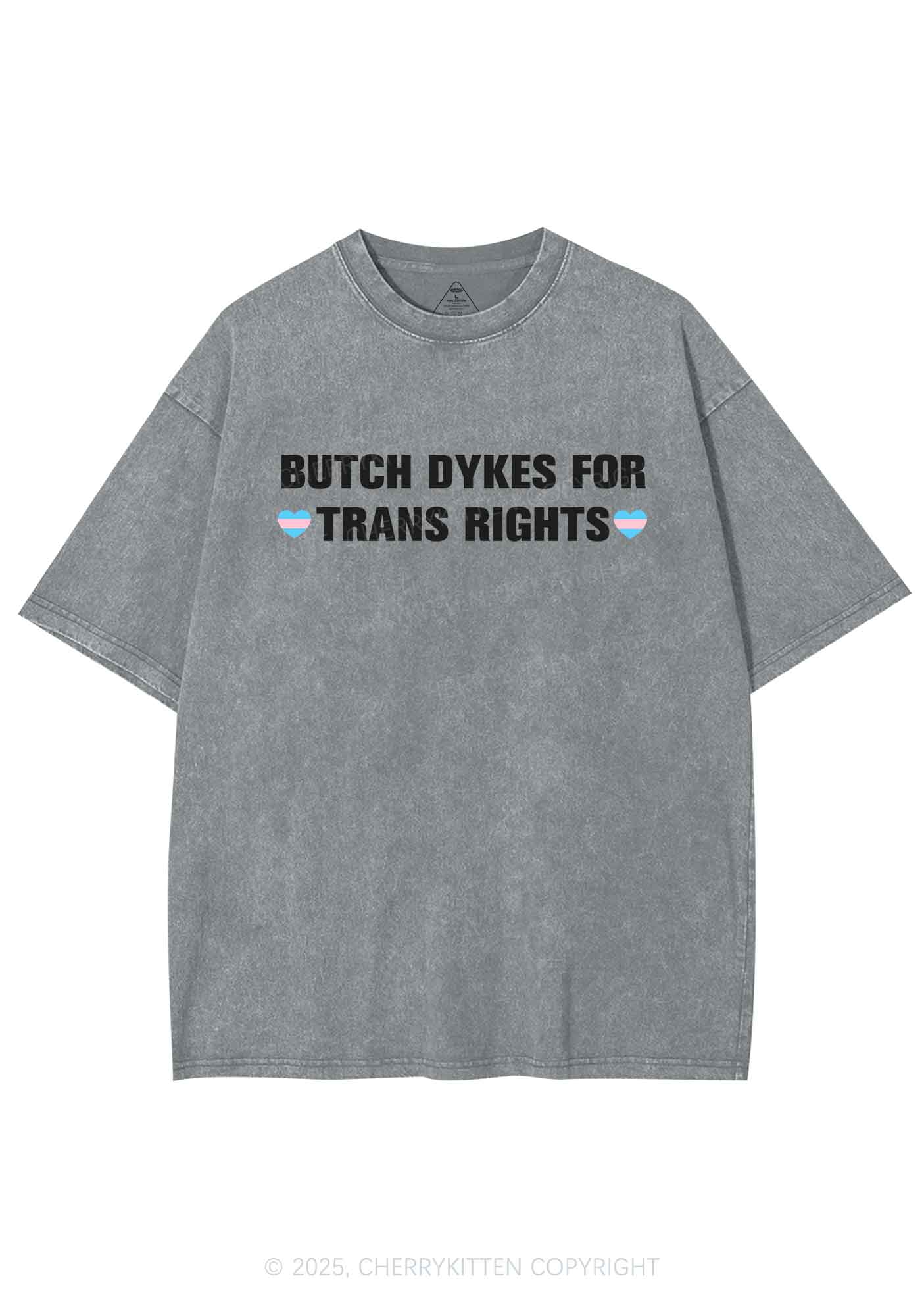 Butch Dykes For Trans Rights Y2K Shirts Washed Tee Cherrykitten - Image 8