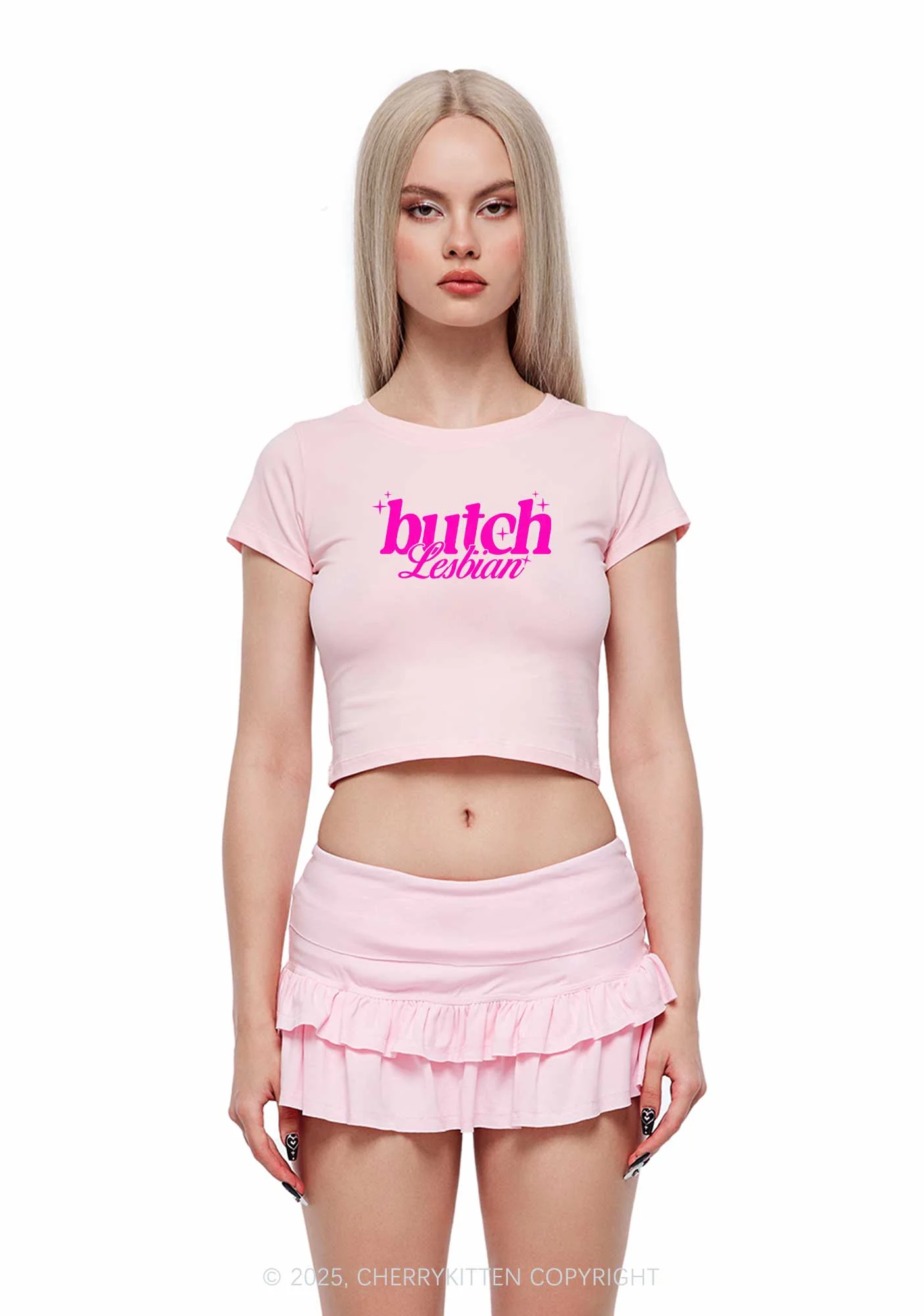 Butch Lesbian Y2K Baby Tee Cherrykitten - Image 2