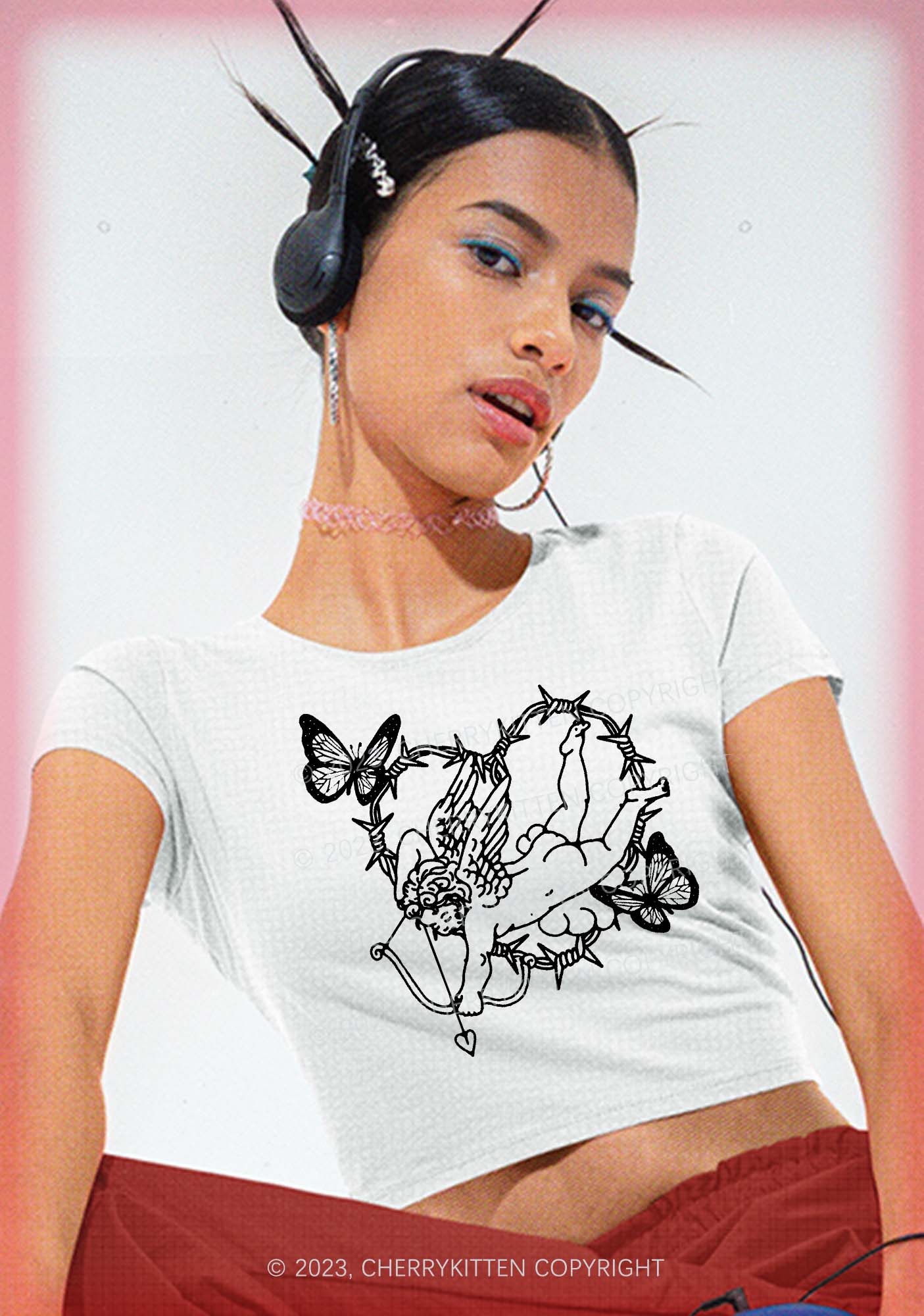 Butterfly Cupid Valentine's Day Y2K Baby Tee Cherrykitten - Image 2