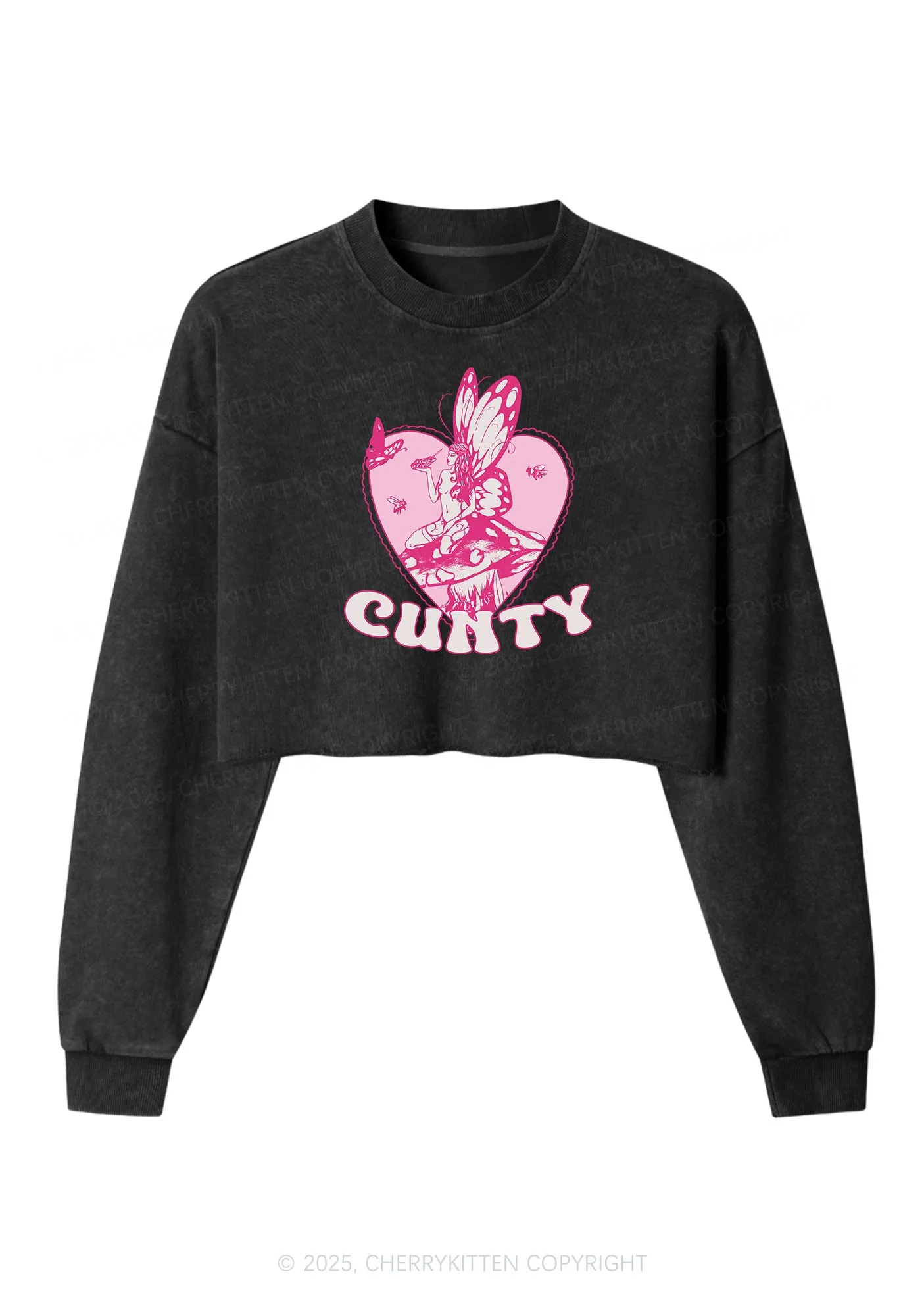 Butterfly Cxnty Y2K Crop Washed Sweatshirts Cherrykitten - Image 3