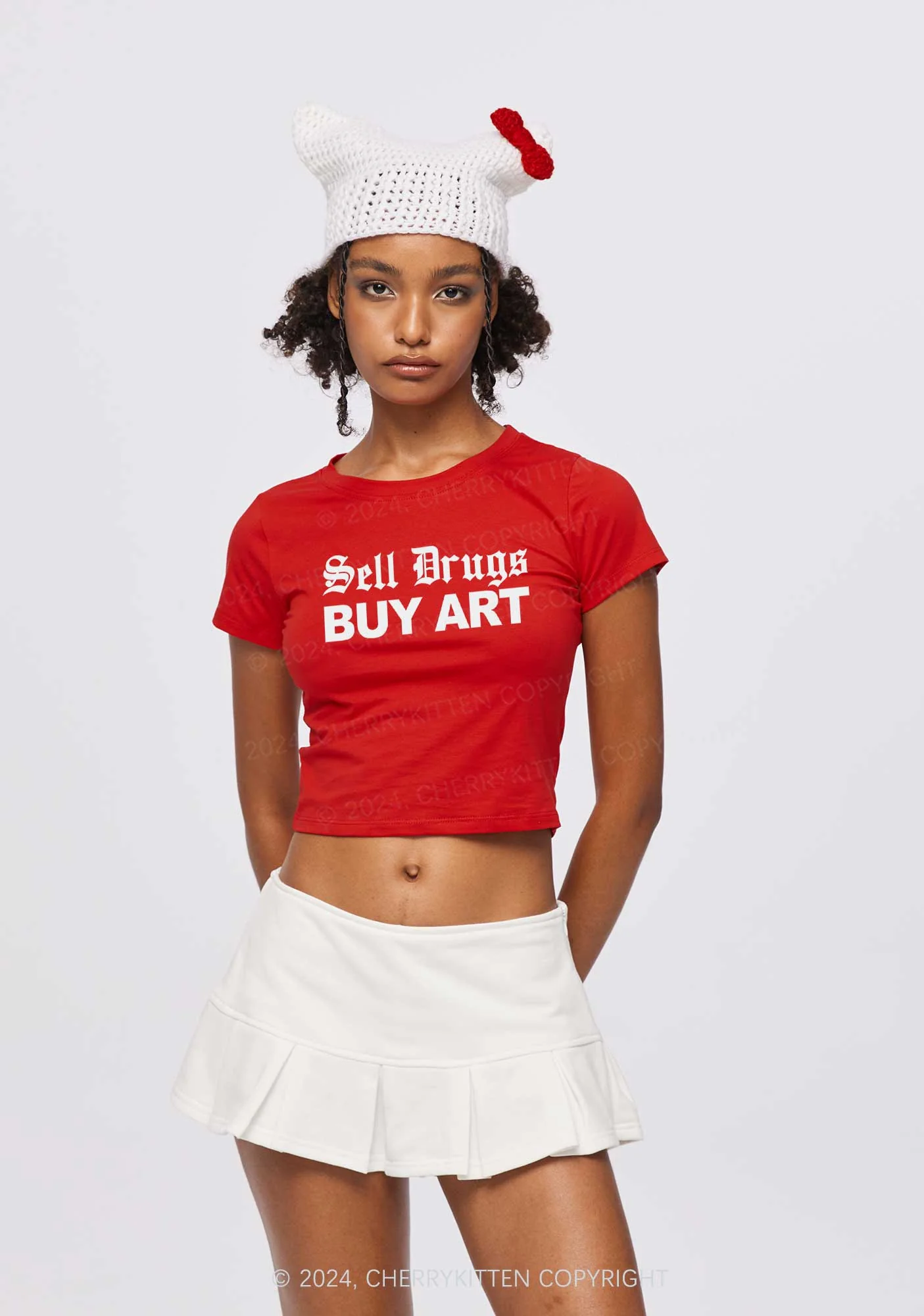 Buy Art Y2K Baby Tee Cherrykitten - Image 3