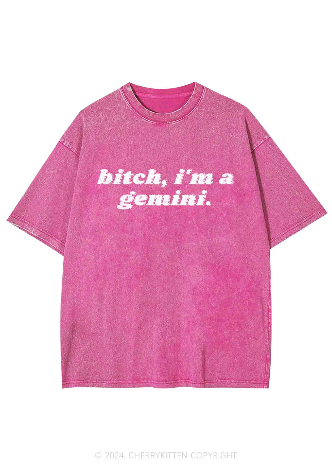 Bxtch I'm A Custom Zodiac Y2K Washed Tee Cherrykitten - Image 4