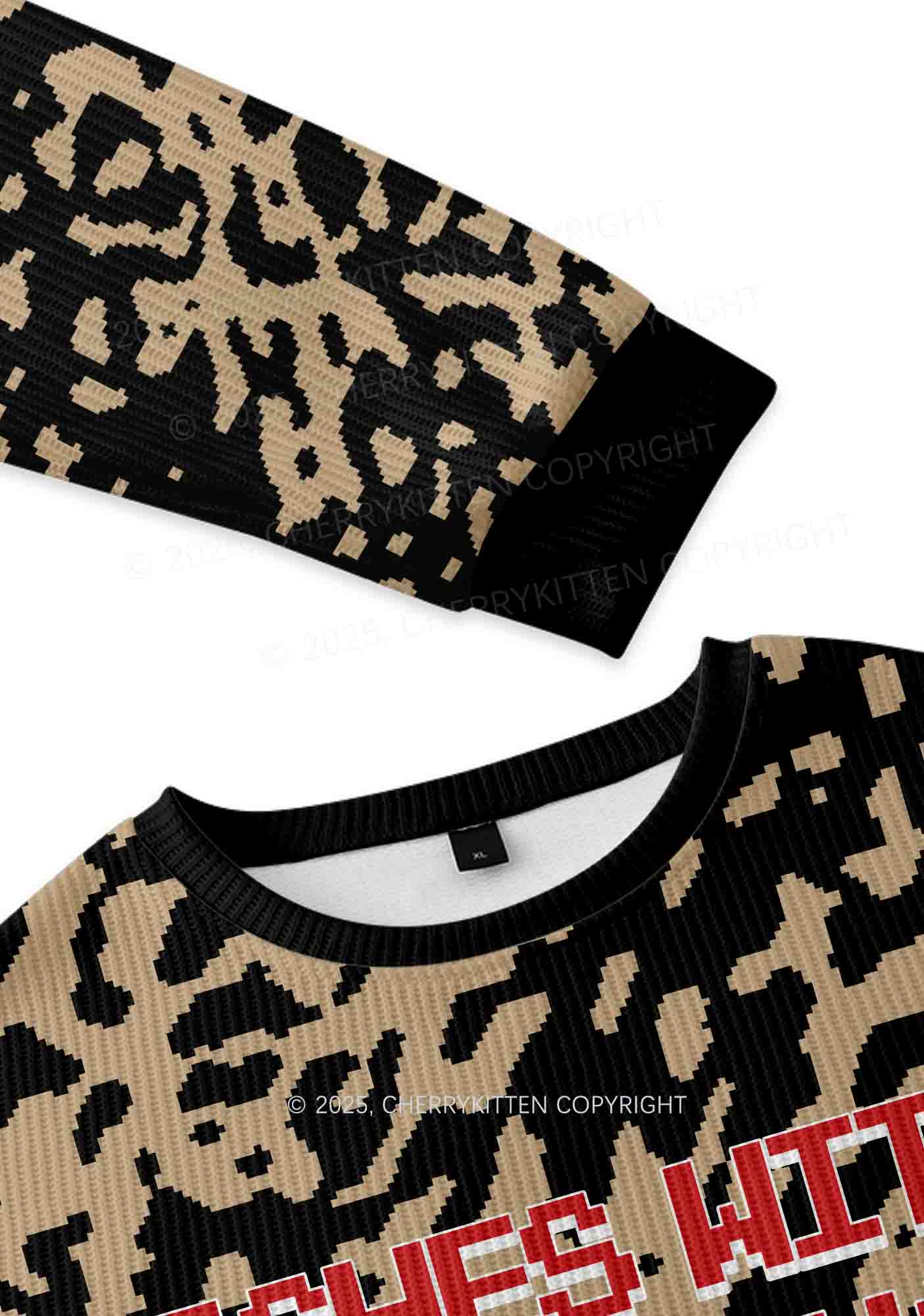 Bxxches With Tattoos Fxxk Better Y2K Christmas Knit Sweatshirt Cherrykitten - Image 3
