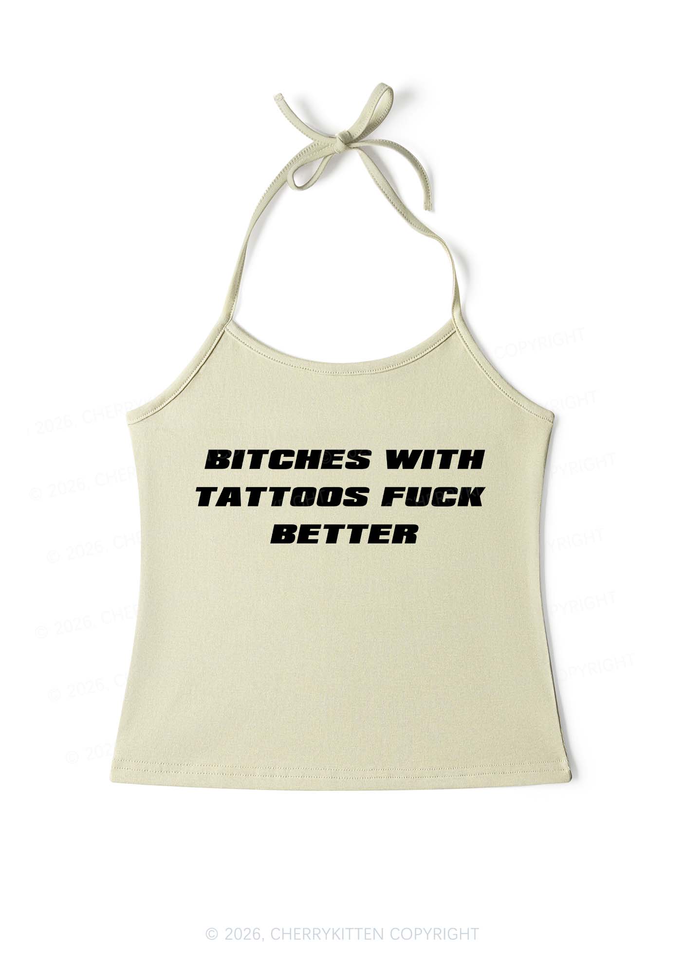 Bxxches With Tattoos Fxxk Better Y2K Halter Neck Cami Cherrykitten - Image 10