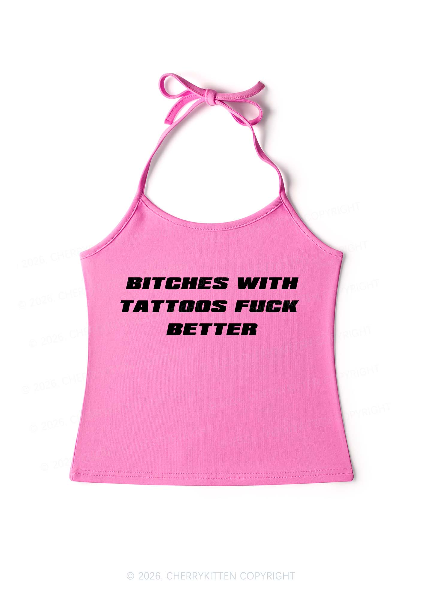 Bxxches With Tattoos Fxxk Better Y2K Halter Neck Cami Cherrykitten - Image 3