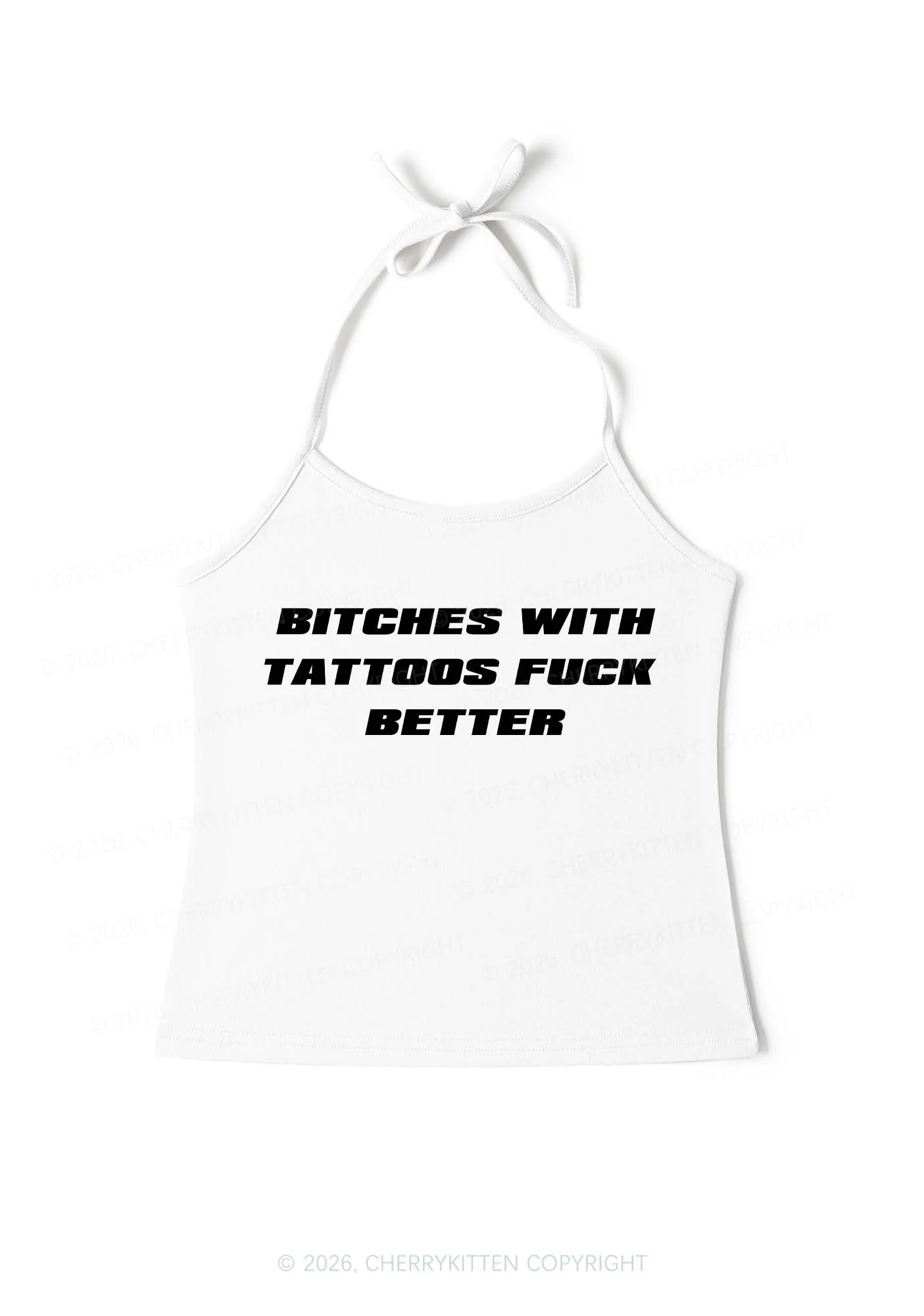 Bxxches With Tattoos Fxxk Better Y2K Halter Neck Cami Cherrykitten - Image 4