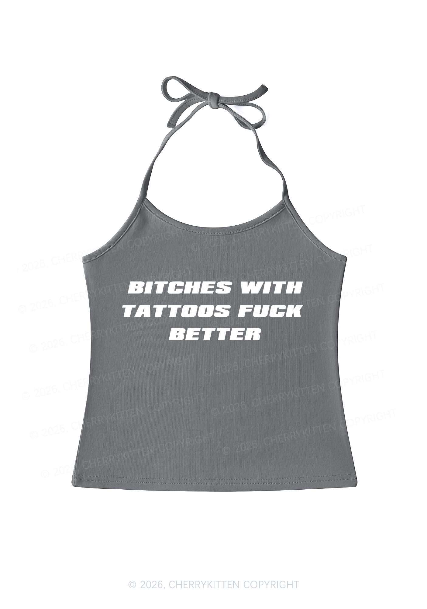 Bxxches With Tattoos Fxxk Better Y2K Halter Neck Cami Cherrykitten - Image 6