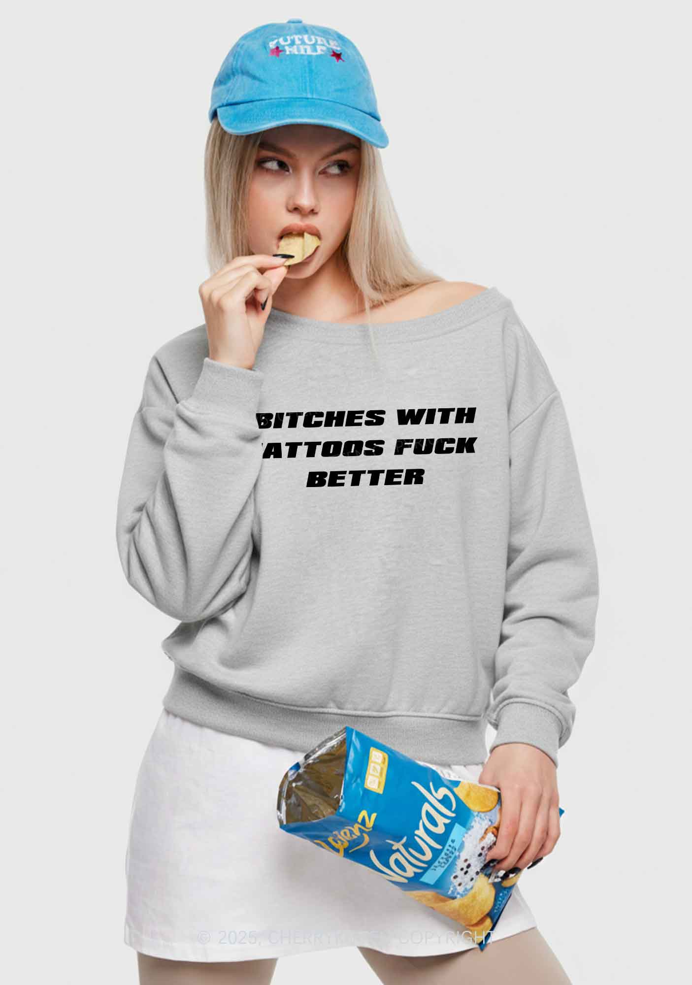 Bxxches With Tattoos Fxxk Better Y2K Off Shoulder Sweatshirts Cherrykitten - Image 2