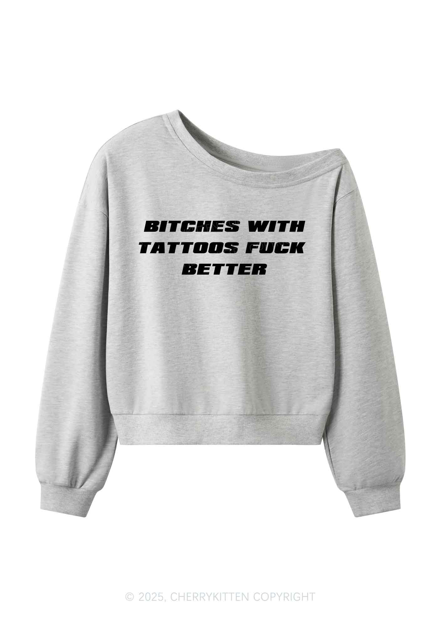Bxxches With Tattoos Fxxk Better Y2K Off Shoulder Sweatshirts Cherrykitten - Image 3