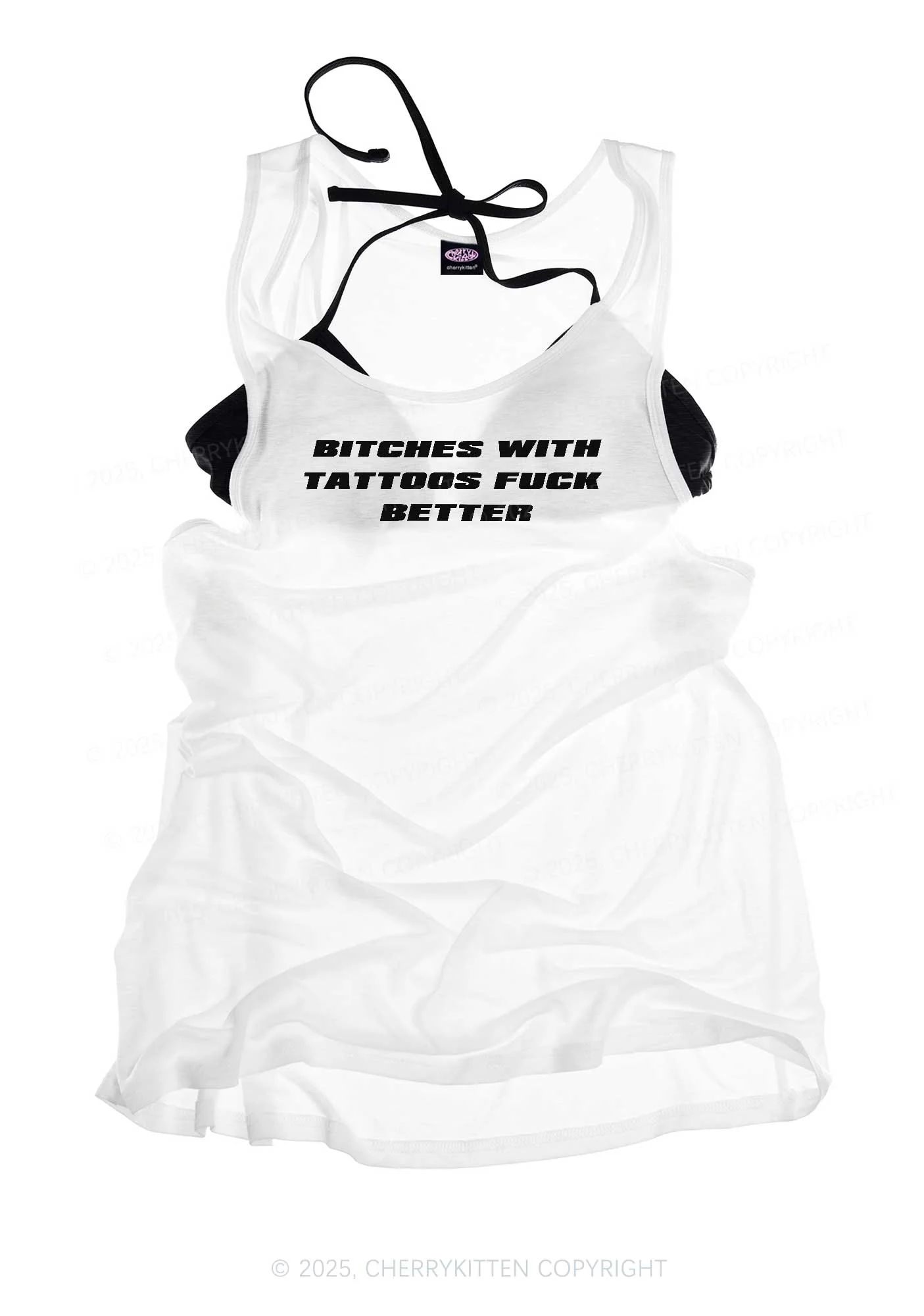 Bxxches With Tattoos Fxxk Better Y2K Sheer Boyfriend Tank Cherrykitten - Image 3