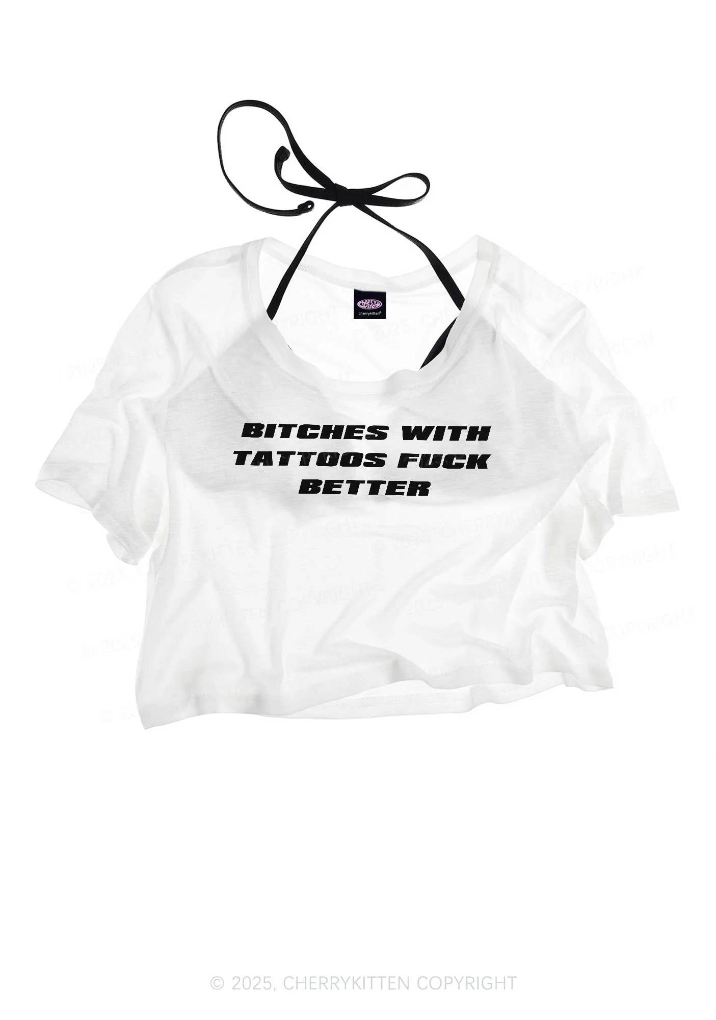 Bxxches With Tattoos Fxxk Better Y2K Sheer Crop Tee Cherrykitten - Image 3