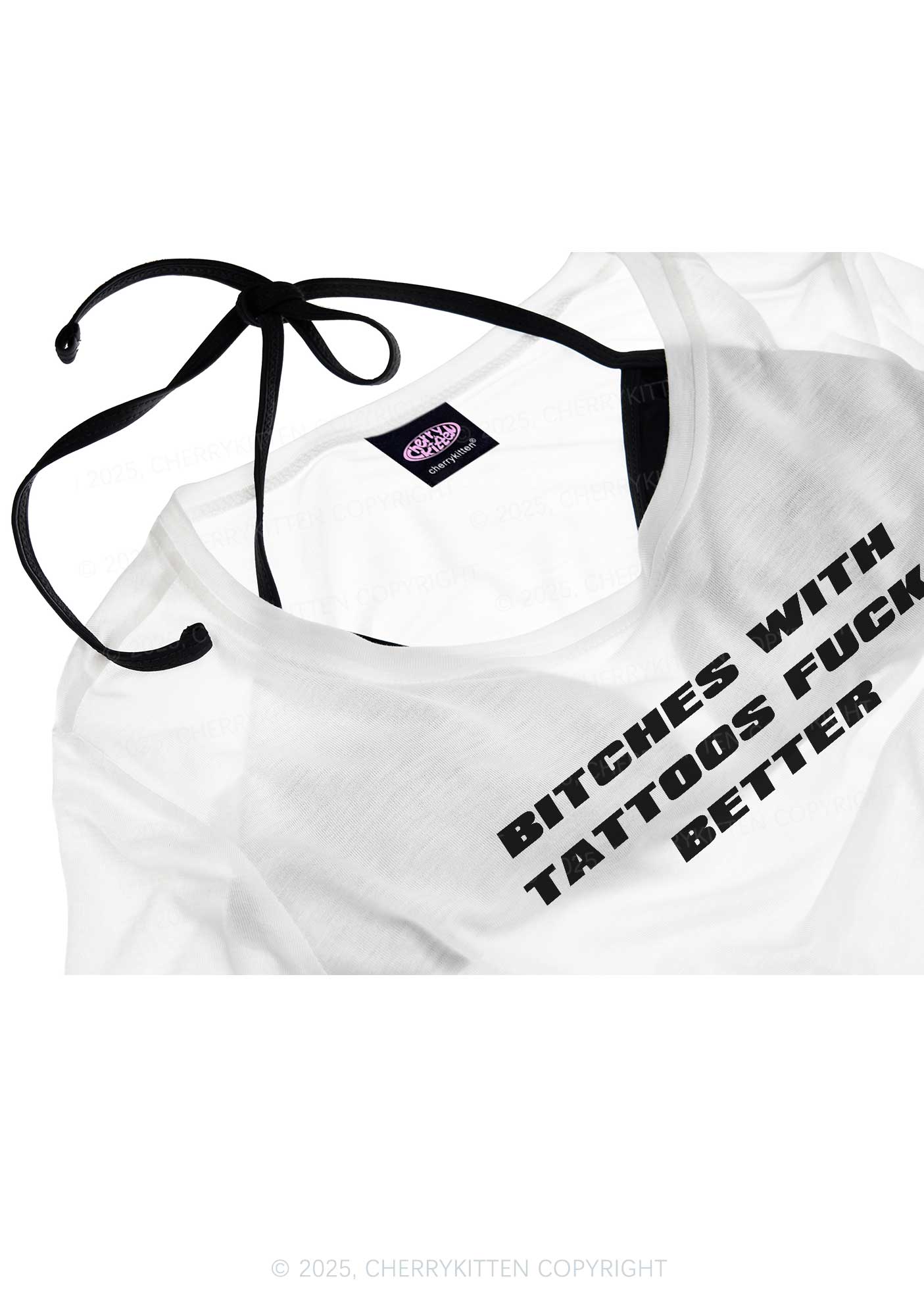 Bxxches With Tattoos Fxxk Better Y2K Sheer Crop Tee Cherrykitten - Image 4